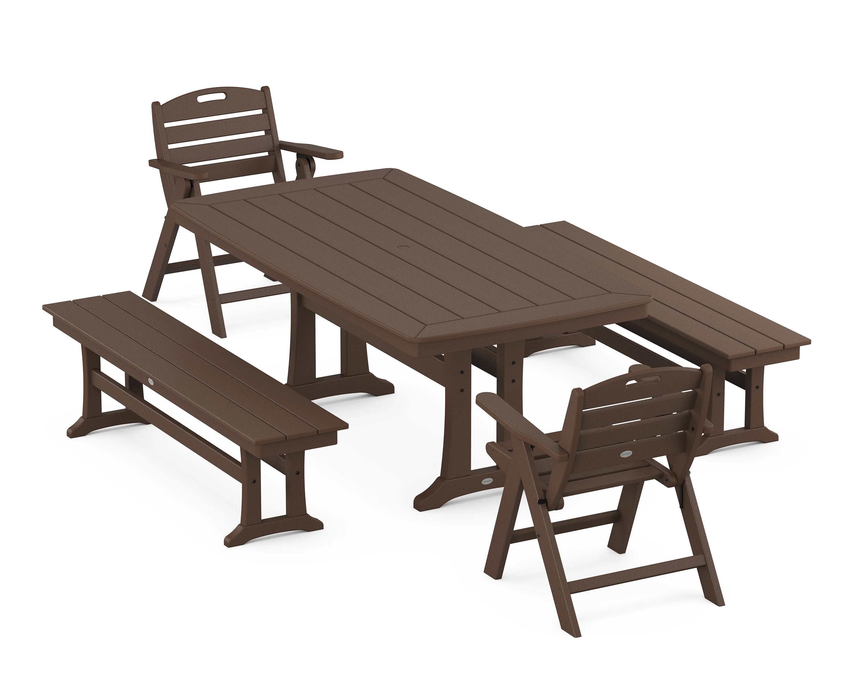 Nautical Folding Lowback Chair 5-Piece Dining Set with Trestle Legs and Benches - Image 4