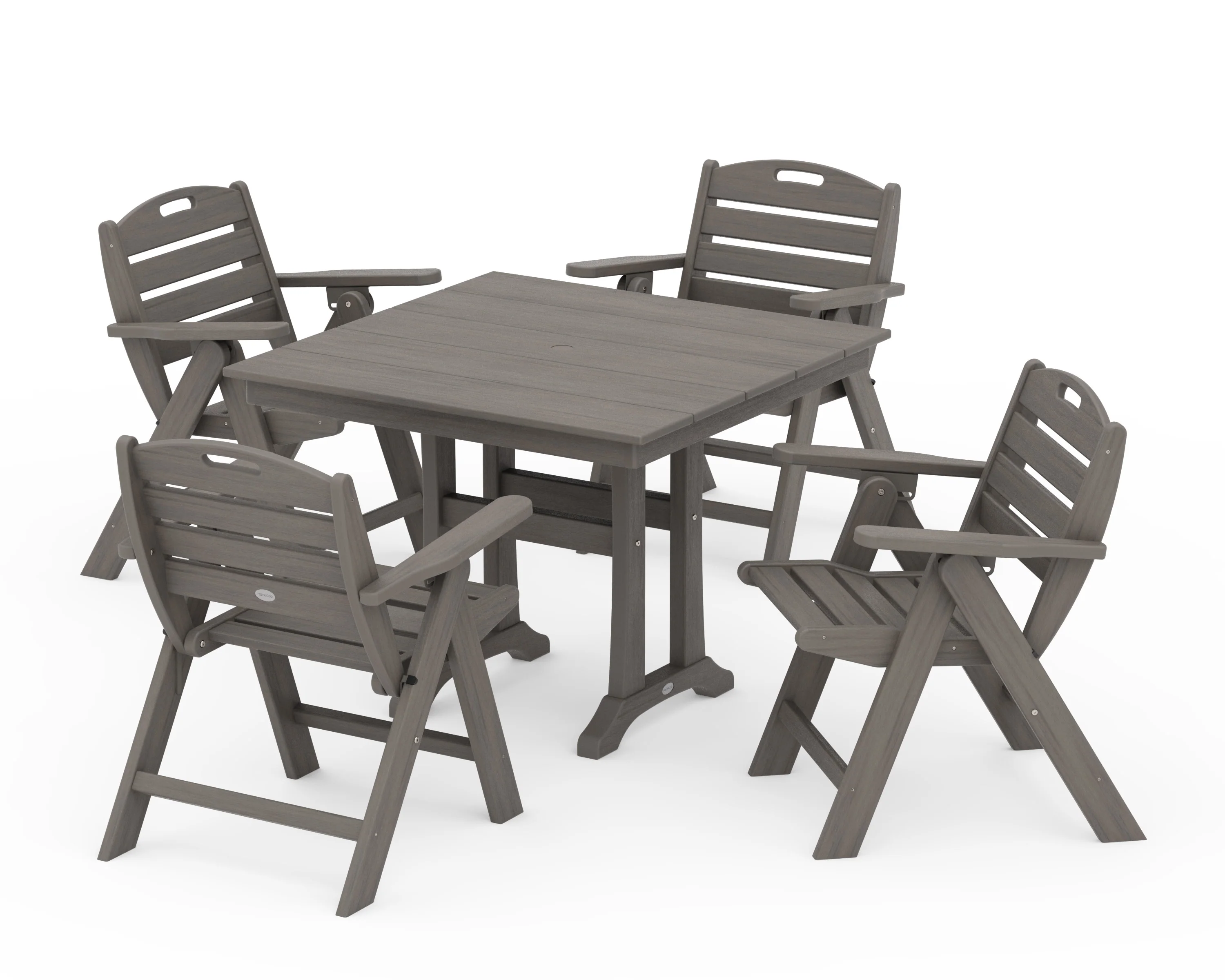 Nautical Folding Lowback Chair 5-Piece Farmhouse Dining Set With Trestle Legs - Image 10