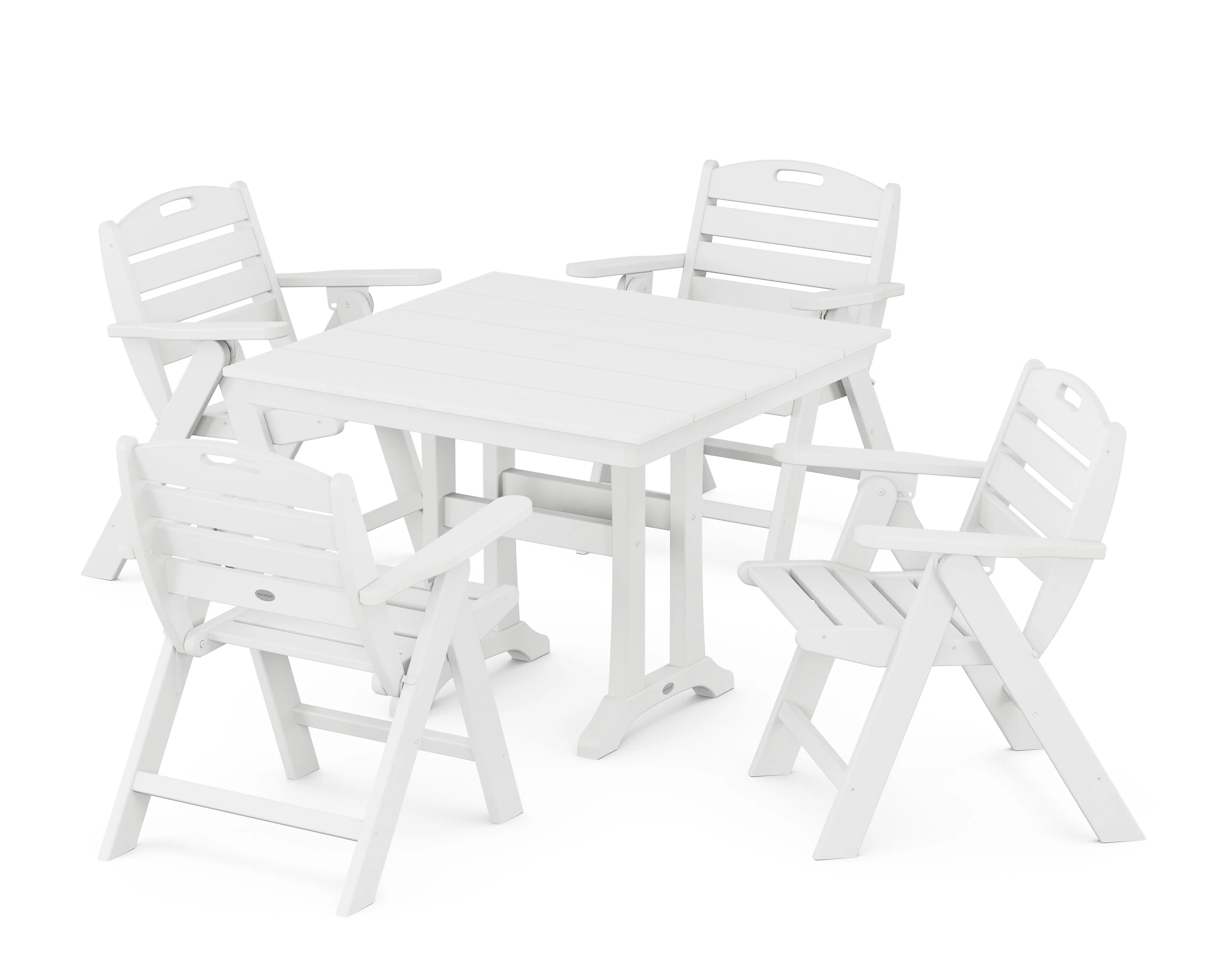 Nautical Folding Lowback Chair 5-Piece Farmhouse Dining Set With Trestle Legs - Image 5