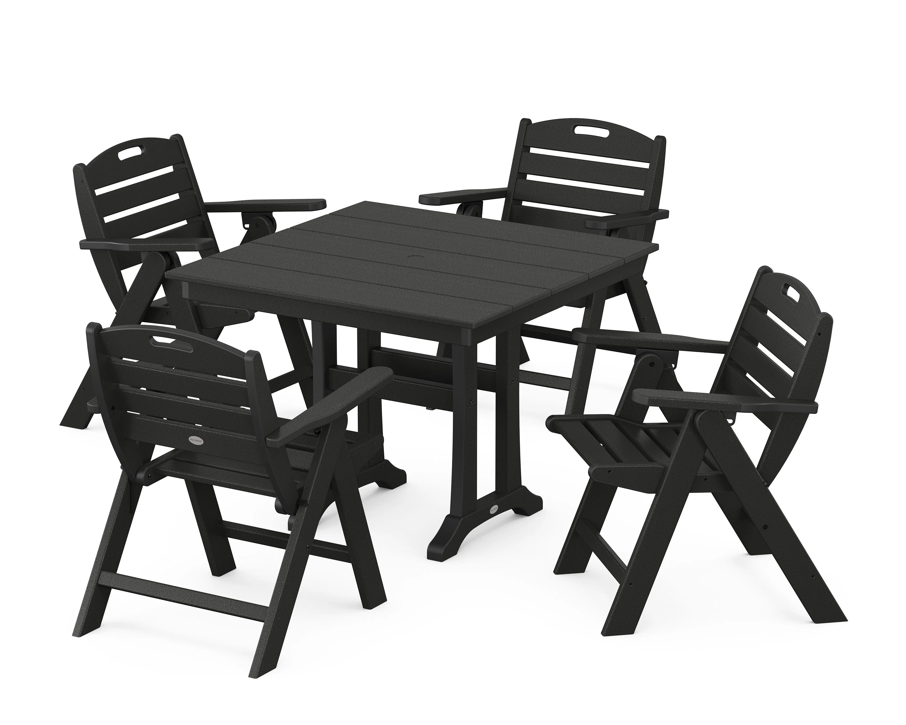 Nautical Folding Lowback Chair 5-Piece Farmhouse Dining Set With Trestle Legs - Image 8