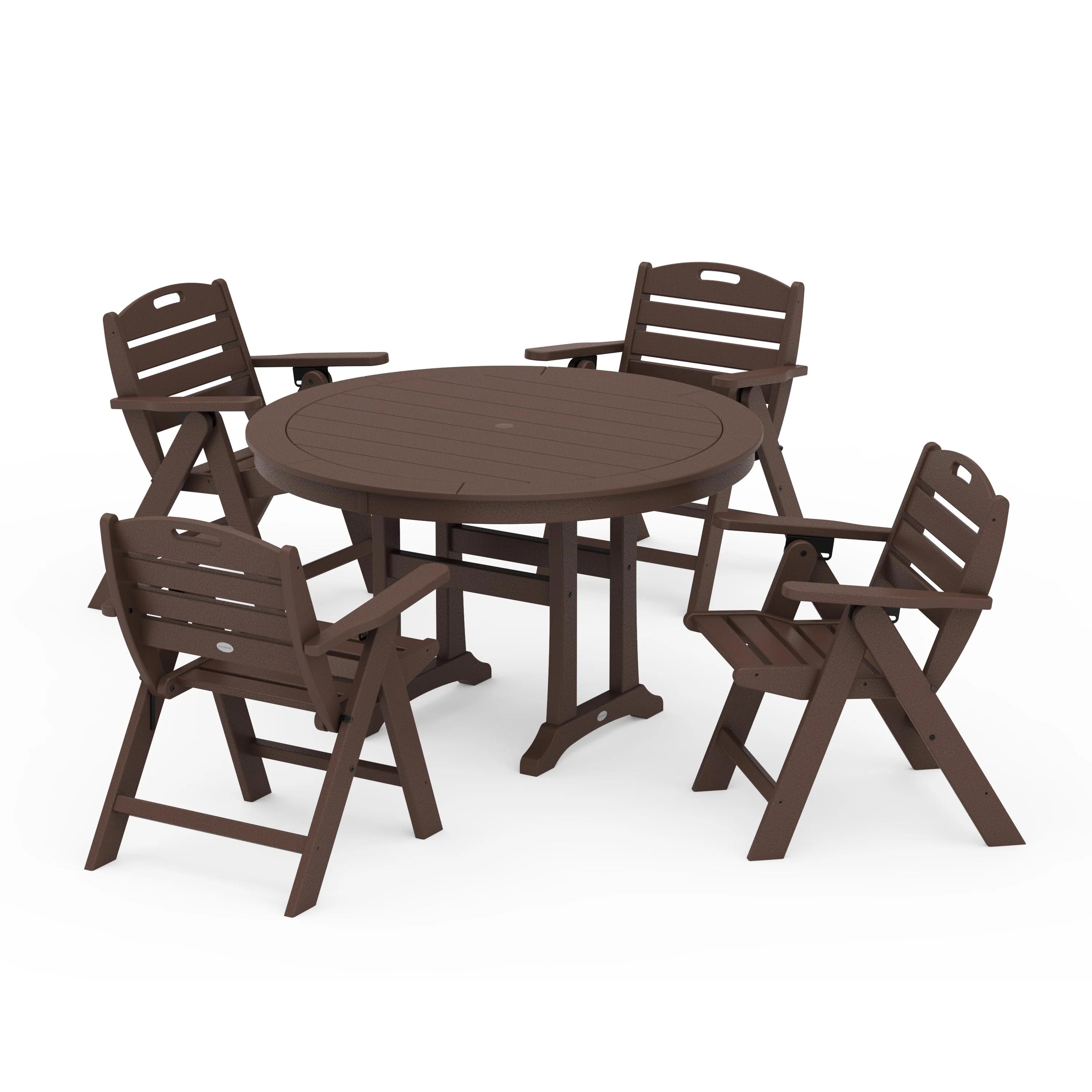 Nautical Folding Lowback Chair 5-Piece Round Dining Set With Trestle Legs - Image 8