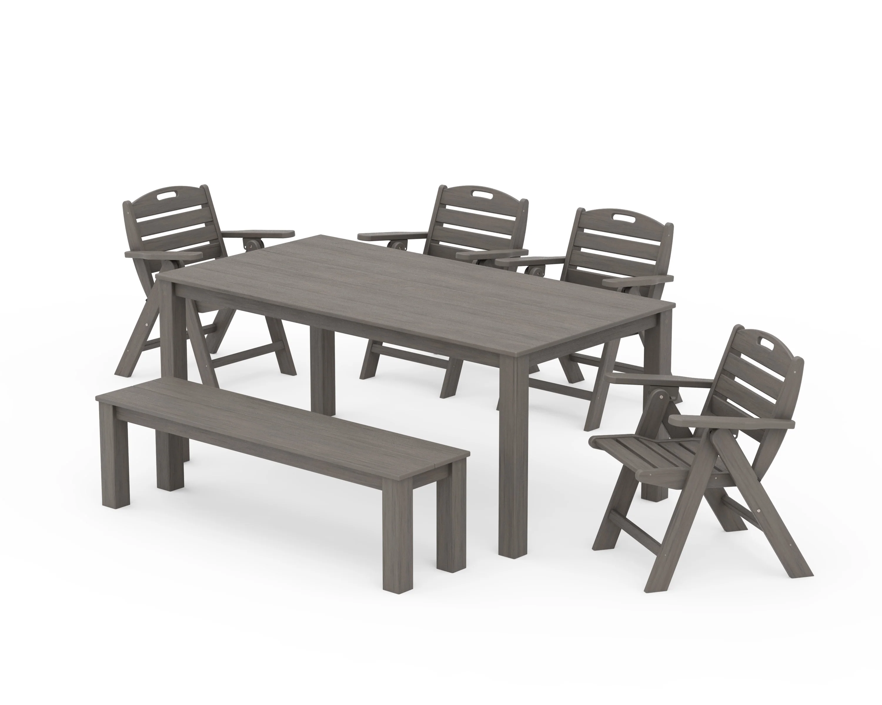 Nautical Folding Lowback Chair 6-Piece Parsons Dining Set with Bench - Image 10