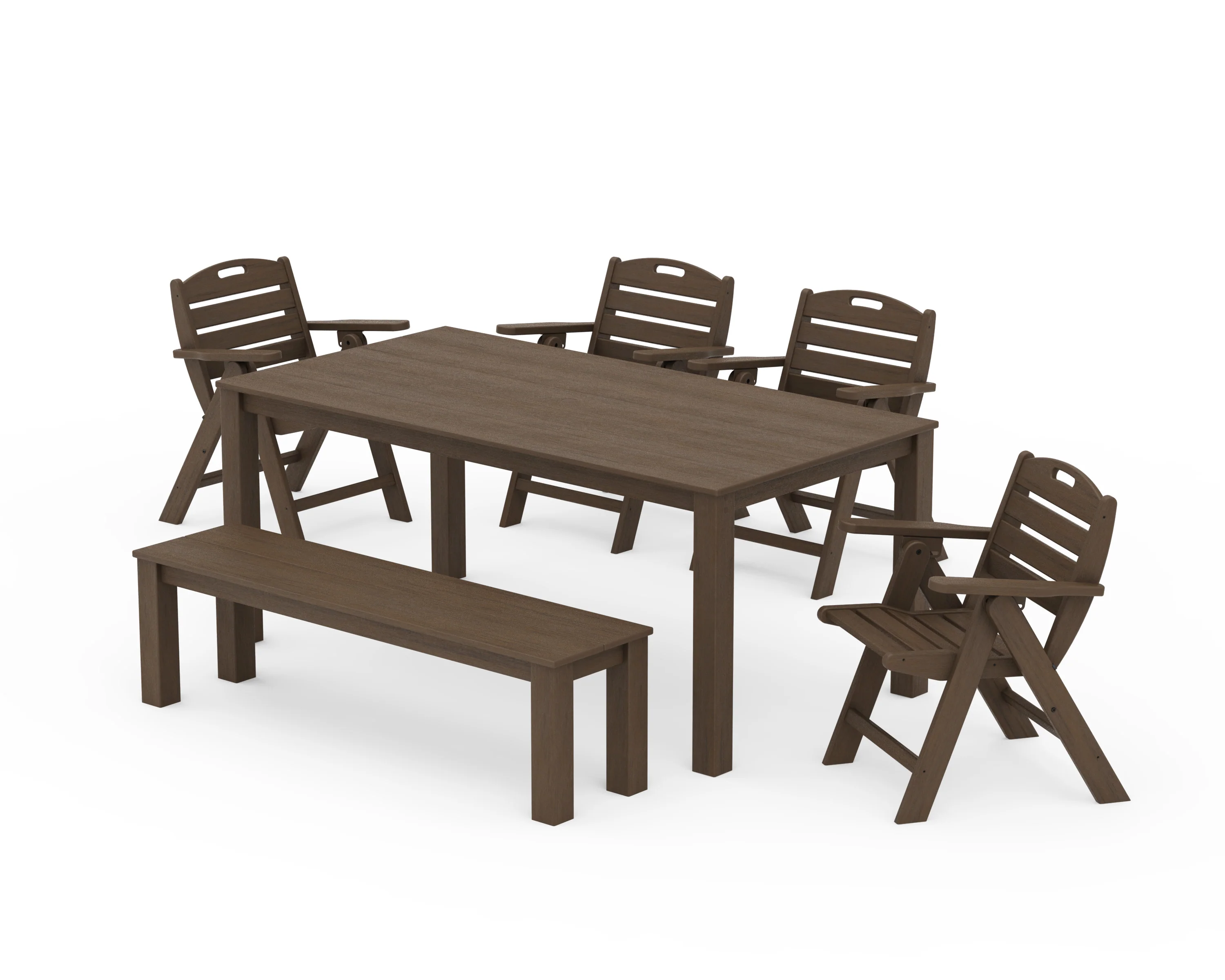 Nautical Folding Lowback Chair 6-Piece Parsons Dining Set with Bench - Image 11