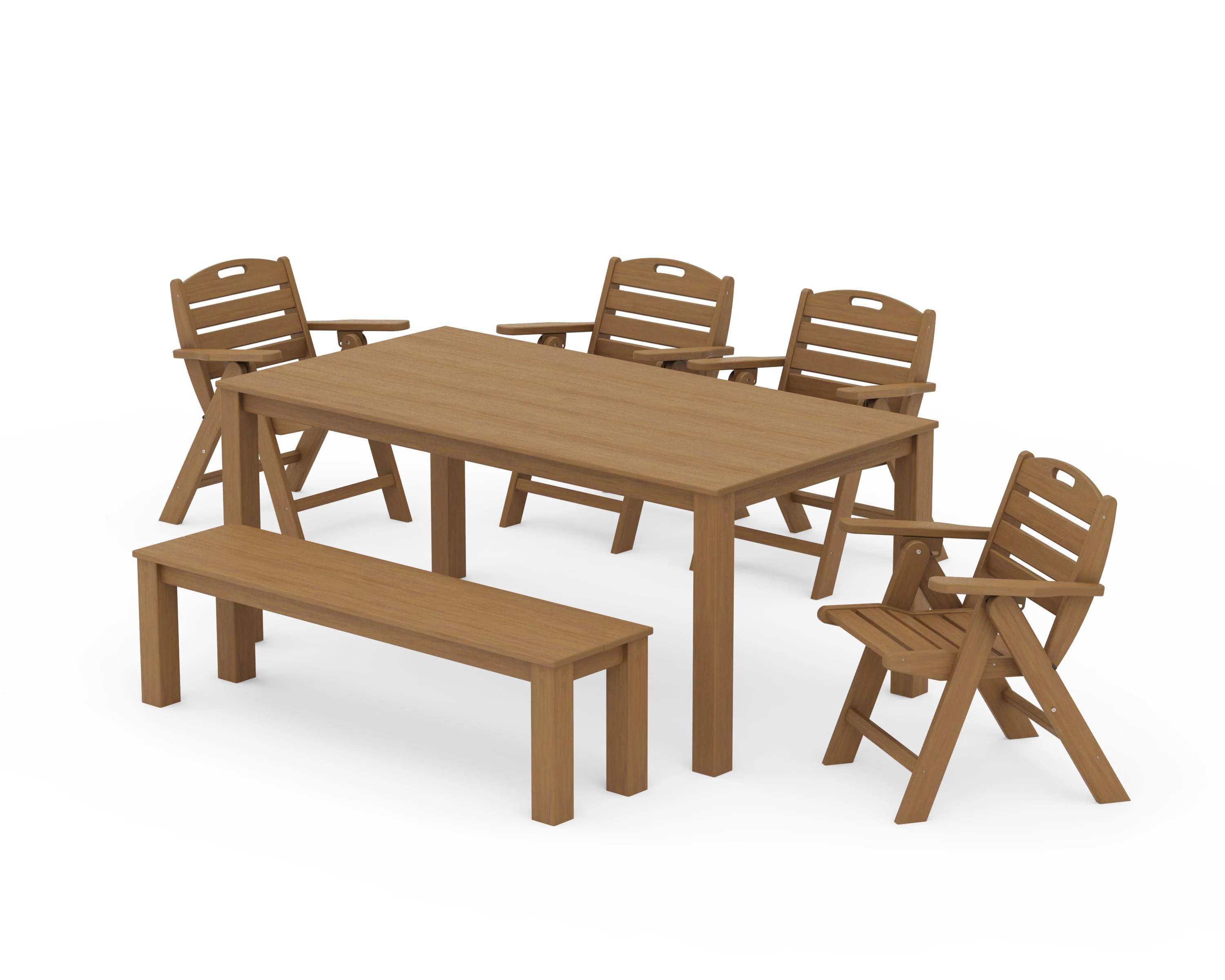 Nautical Folding Lowback Chair 6-Piece Parsons Dining Set with Bench - Image 12