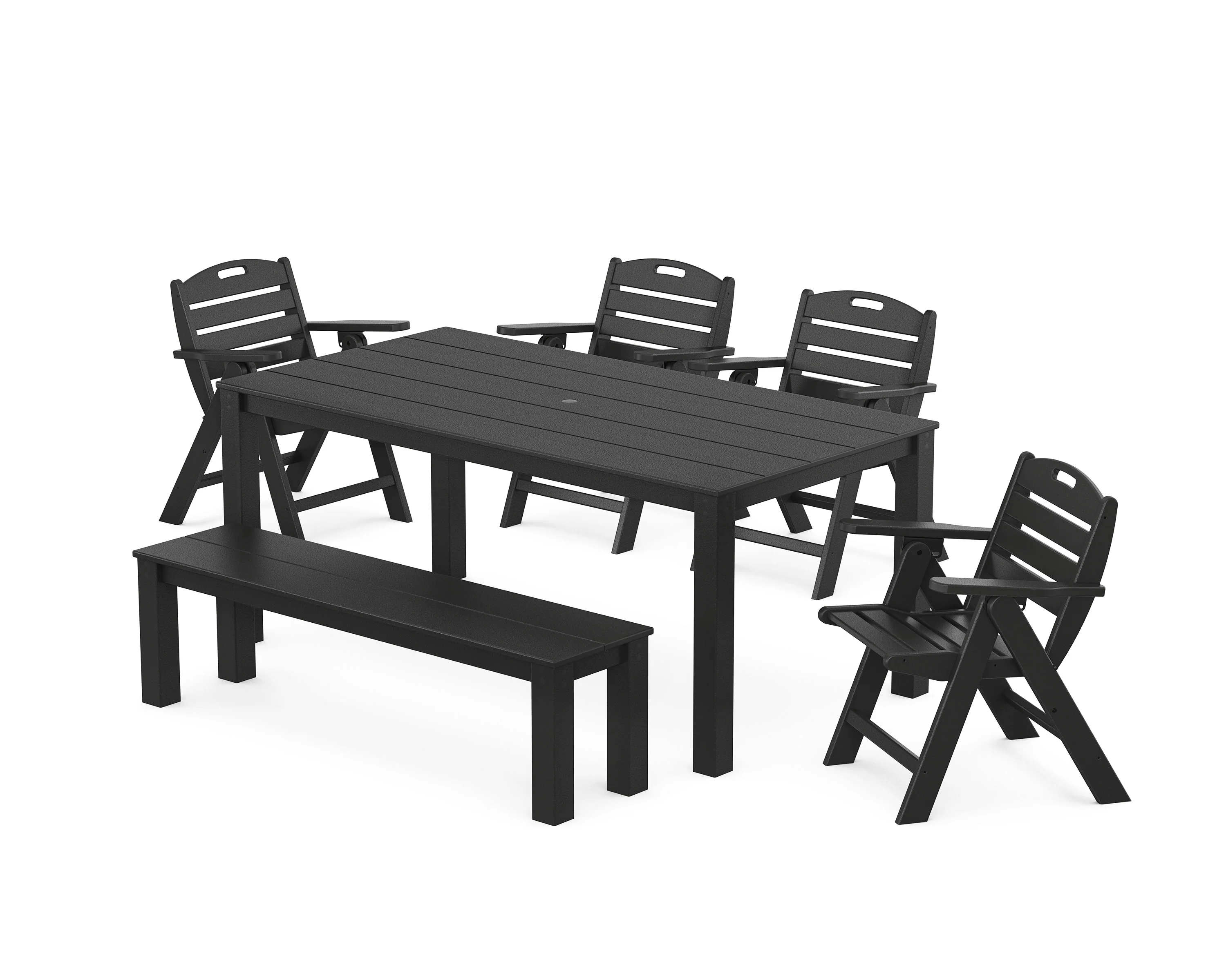 Nautical Folding Lowback Chair 6-Piece Parsons Dining Set with Bench - Image 4
