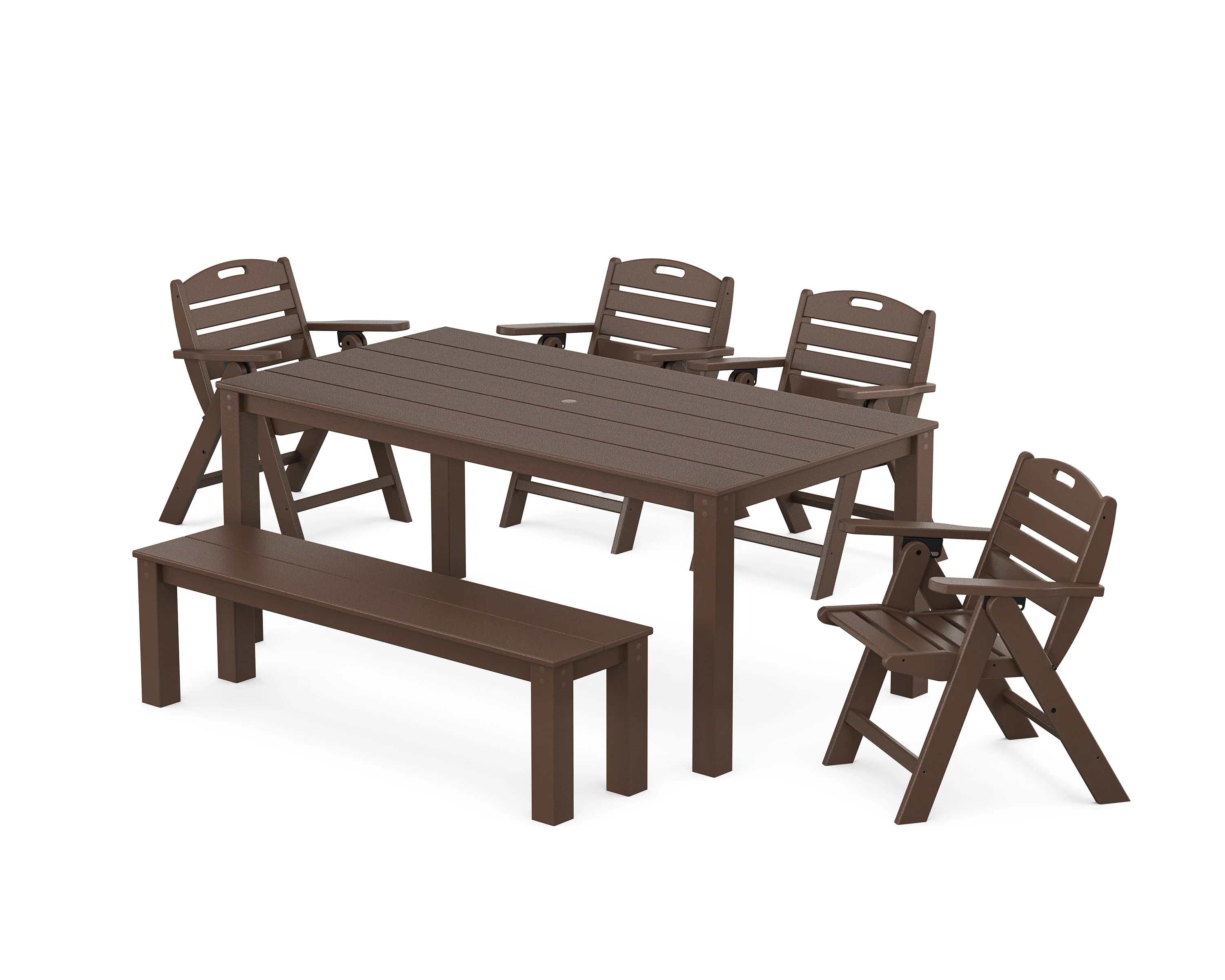 Nautical Folding Lowback Chair 6-Piece Parsons Dining Set with Bench - Image 5
