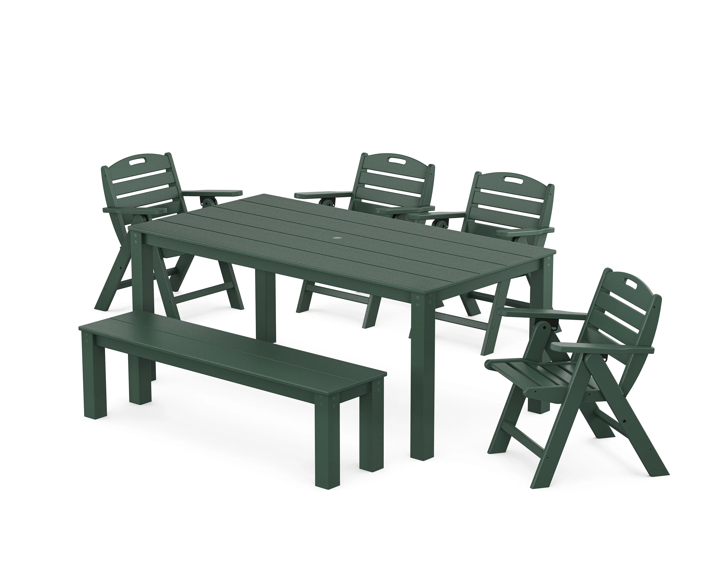 Nautical Folding Lowback Chair 6-Piece Parsons Dining Set with Bench - Image 6