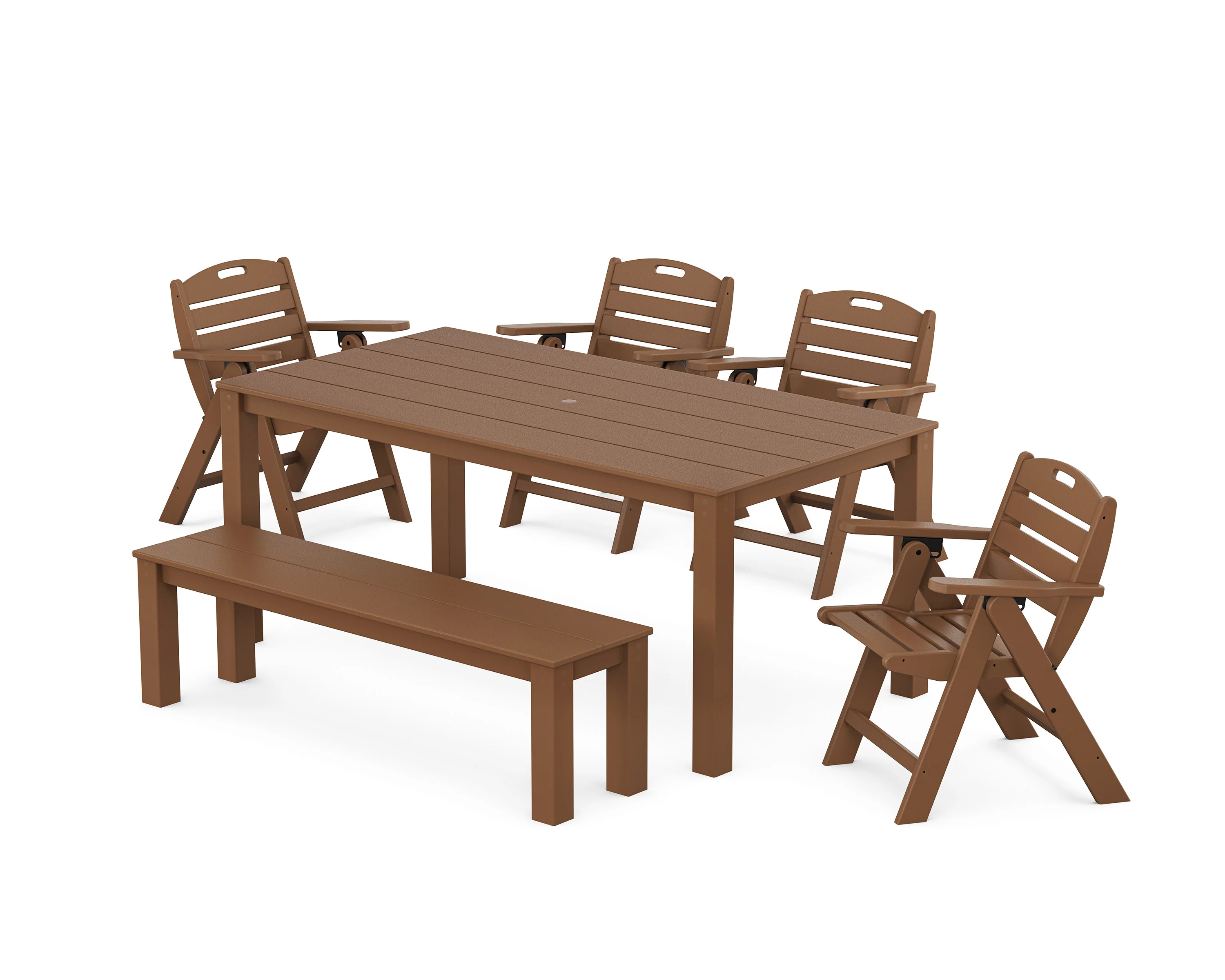 Nautical Folding Lowback Chair 6-Piece Parsons Dining Set with Bench - Image 7