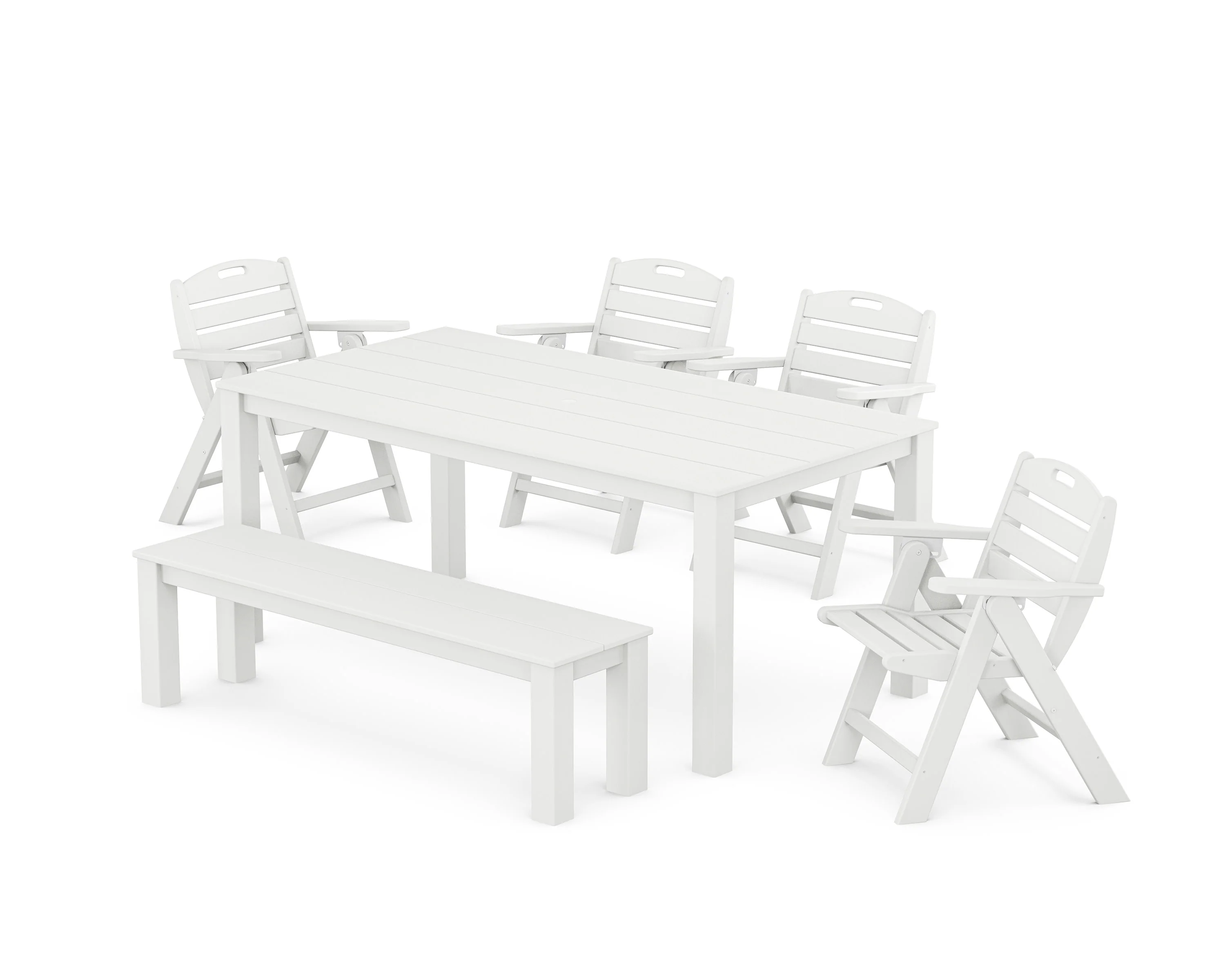 Nautical Folding Lowback Chair 6-Piece Parsons Dining Set with Bench - Image 8