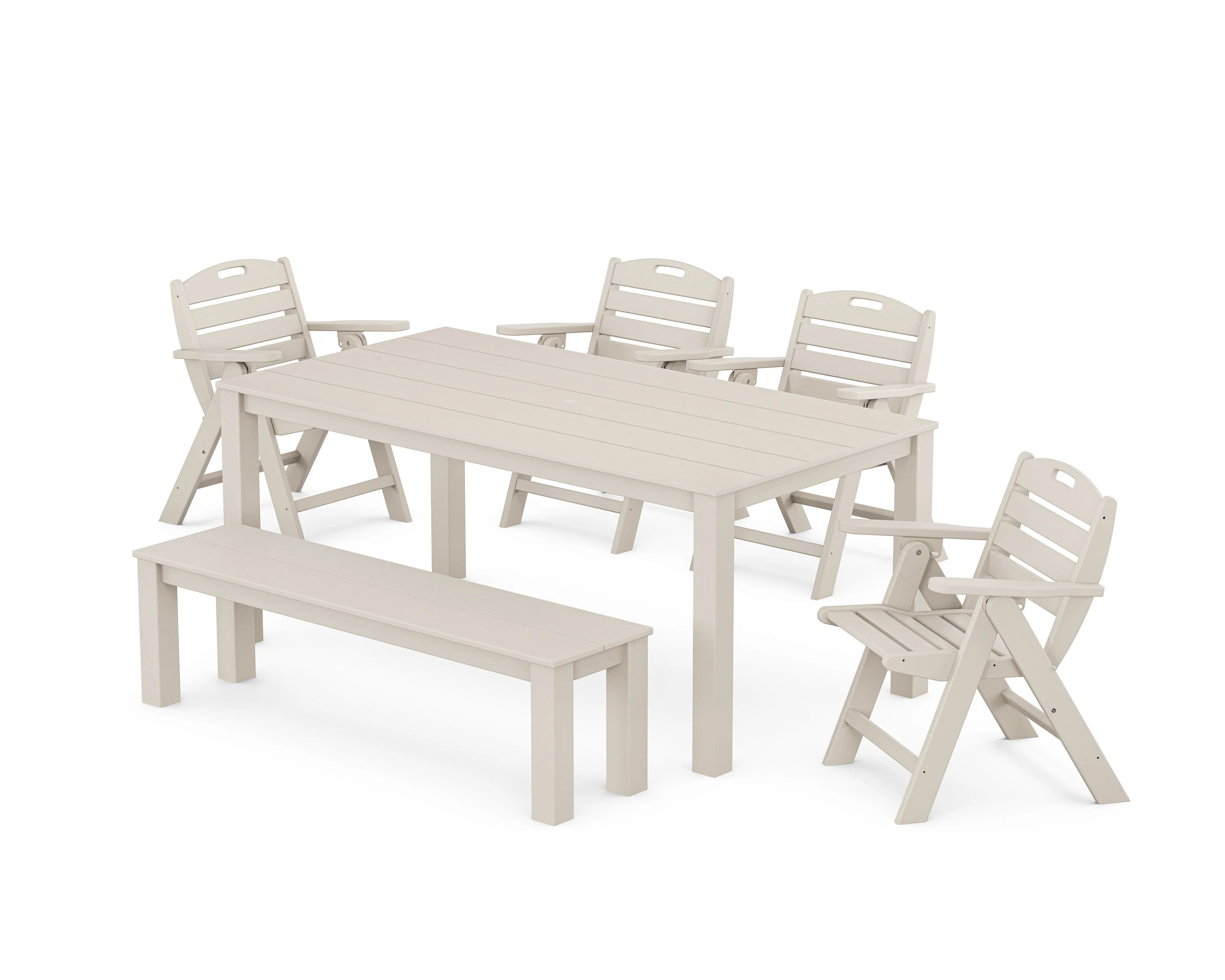 Nautical Folding Lowback Chair 6-Piece Parsons Dining Set with Bench - Image 9