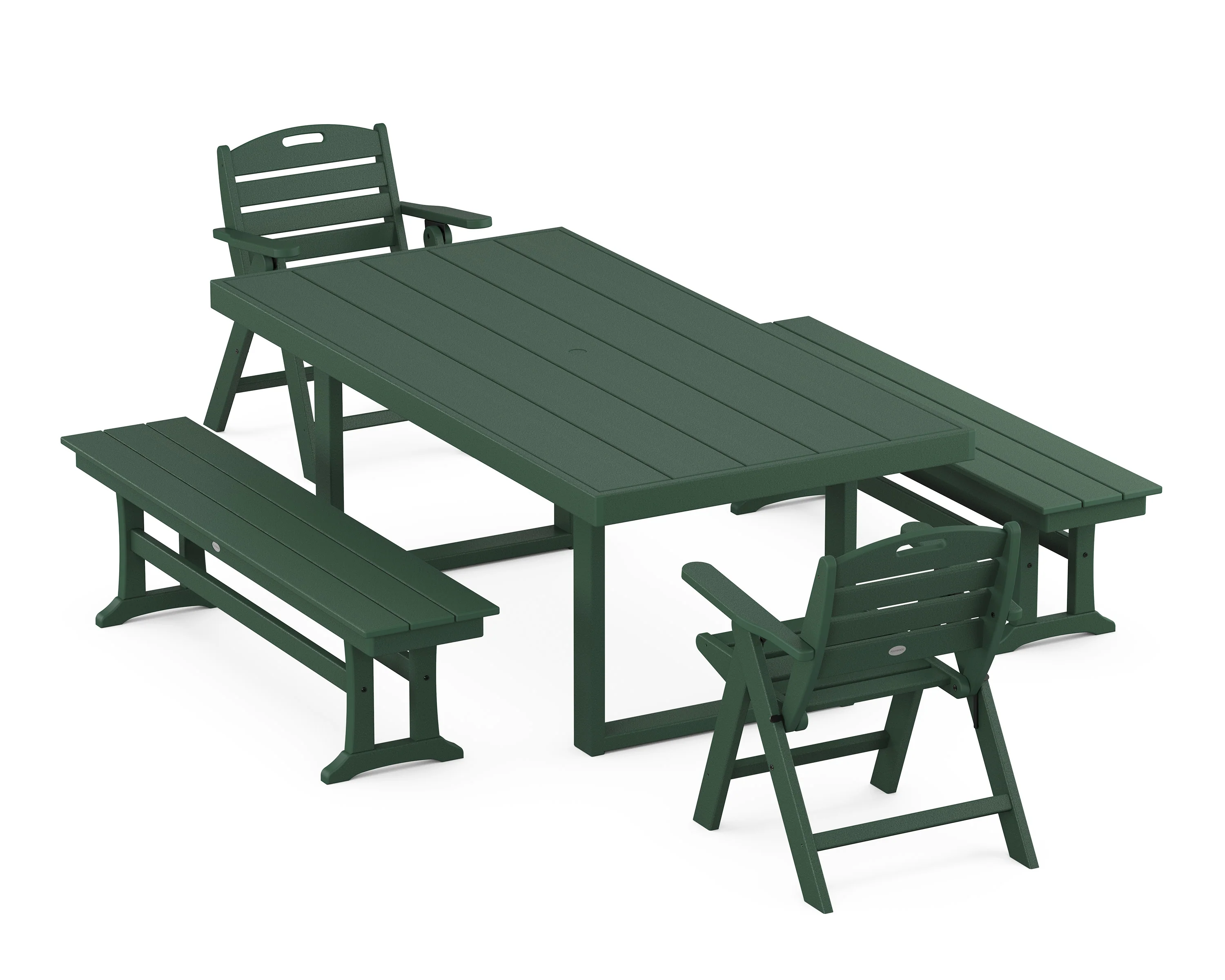 Nautical Lowback 5-Piece Dining Set with Benches - Image 6