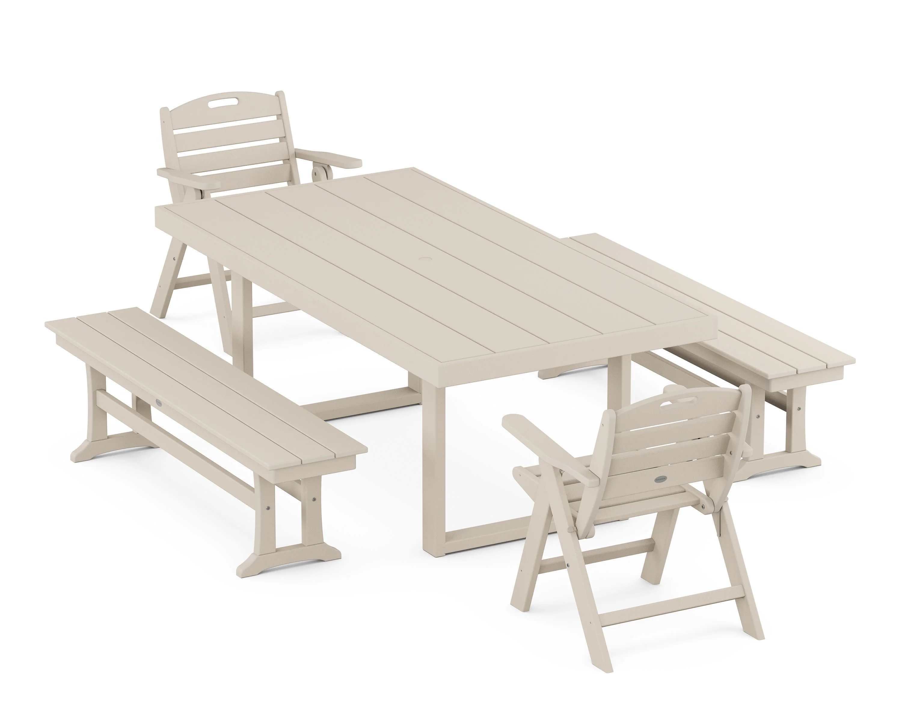 Nautical Lowback 5-Piece Dining Set with Benches - Image 7