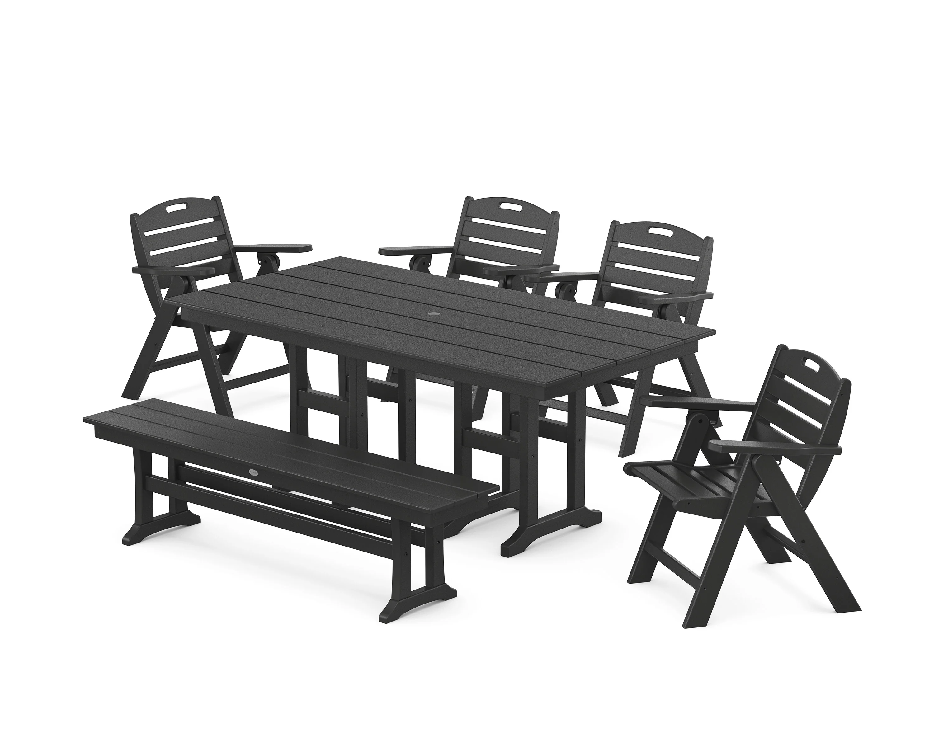Nautical Lowback 6-Piece Farmhouse Dining Set with Bench - Image 4