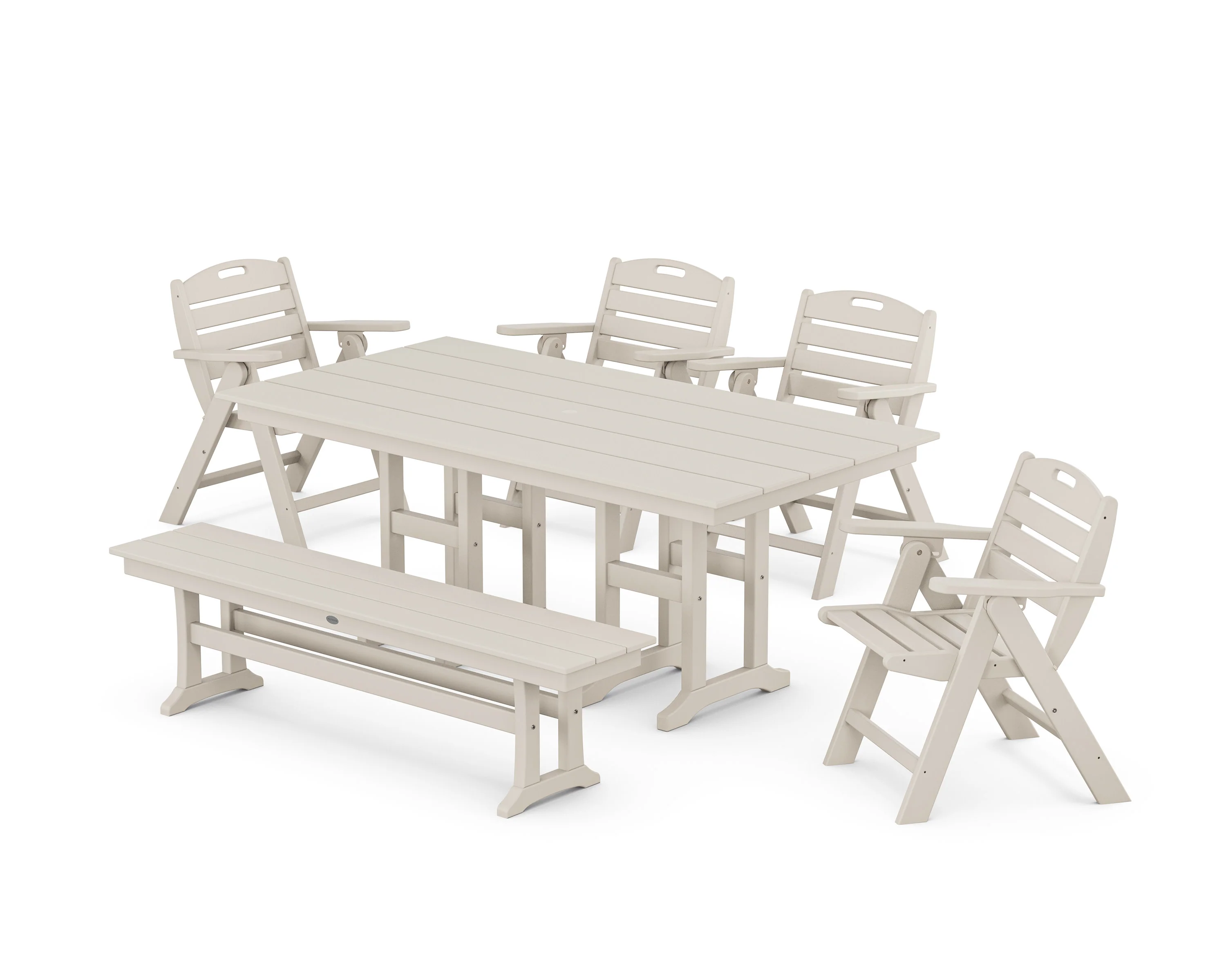 Nautical Lowback 6-Piece Farmhouse Dining Set with Bench - Image 7