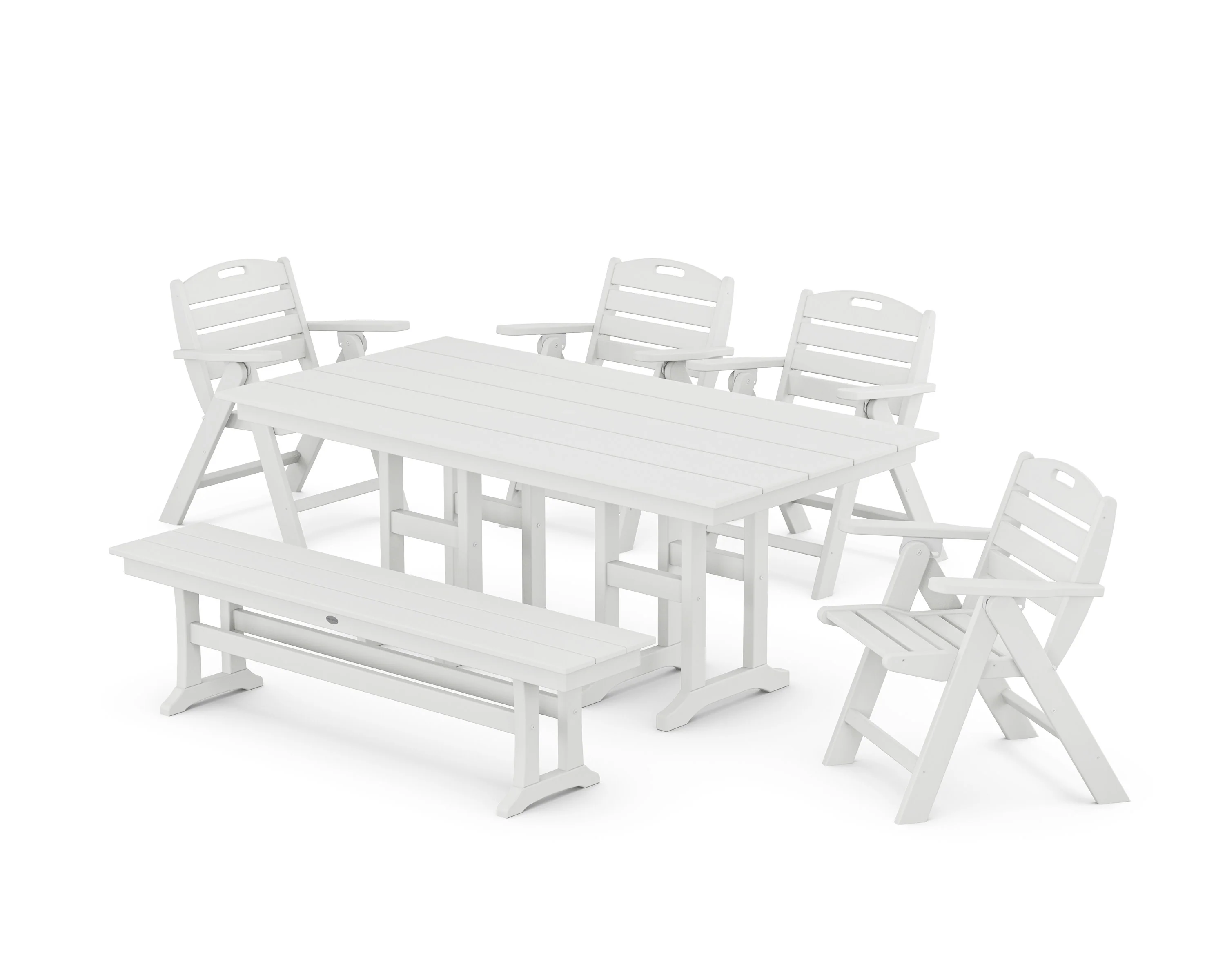 Nautical Lowback 6-Piece Farmhouse Dining Set with Bench - Image 9