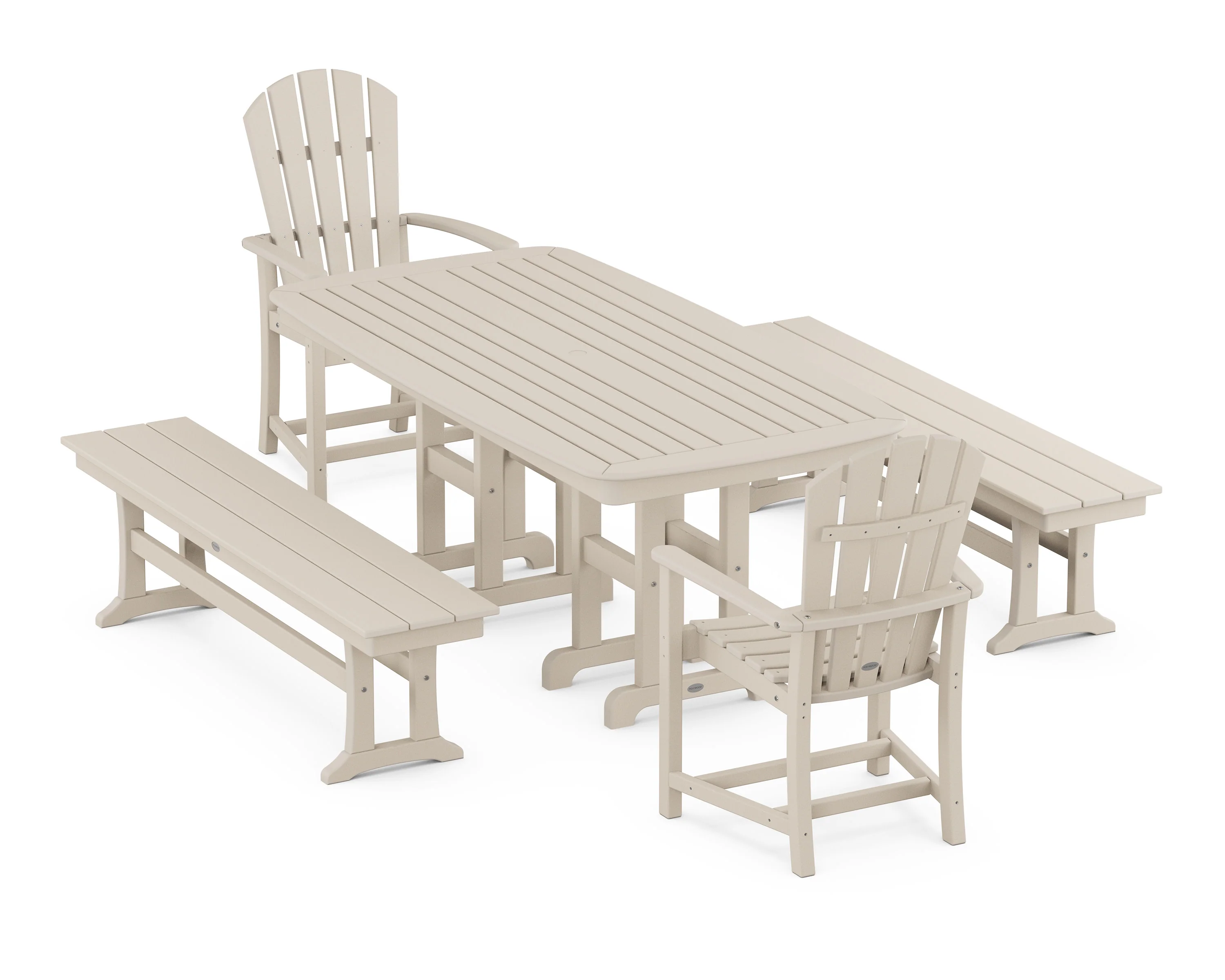 Palm Coast 5-Piece Dining Set with Benches - Image 7