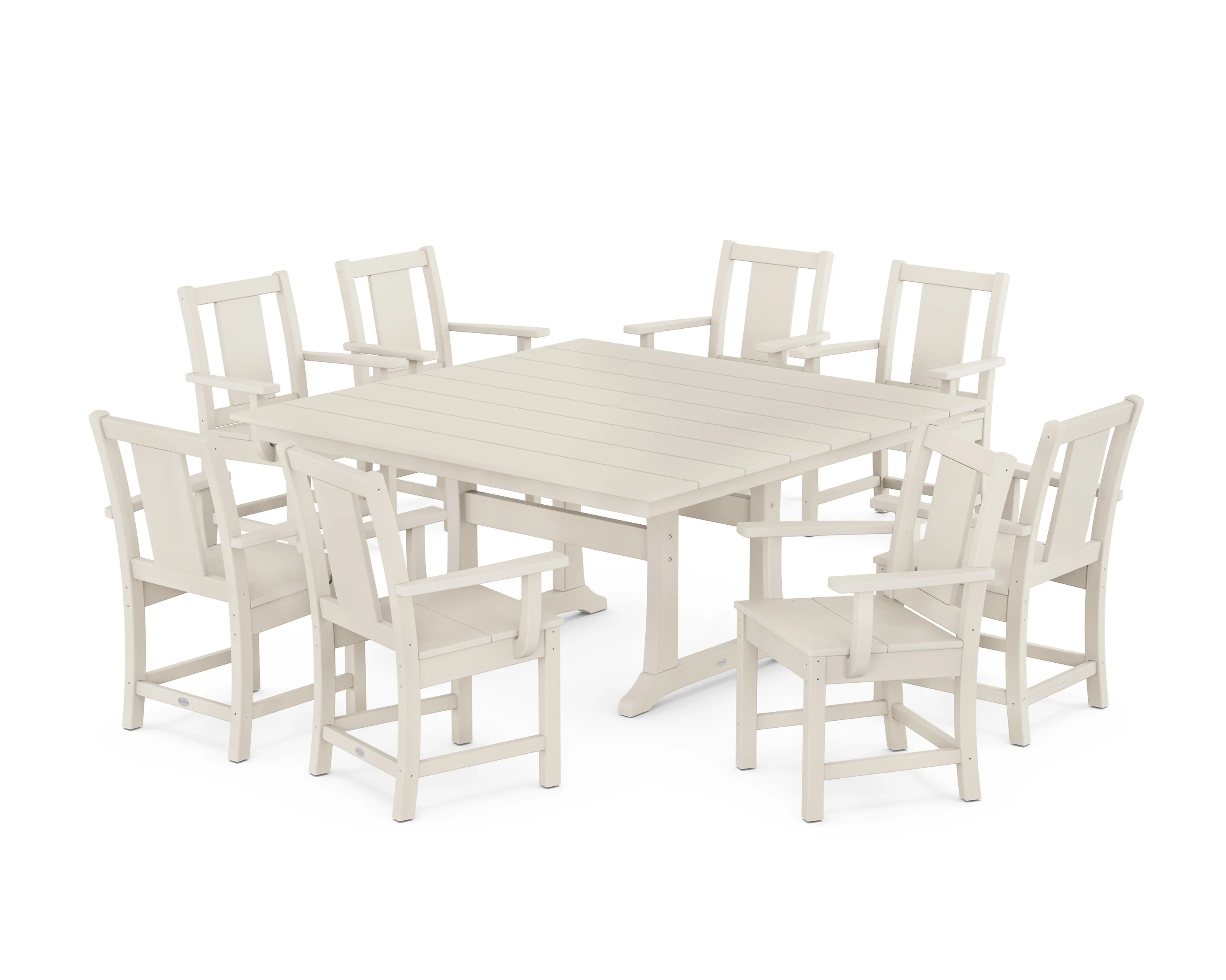 Prairie 9-Piece Square Farmhouse Dining Set with Trestle Legs - Image 4