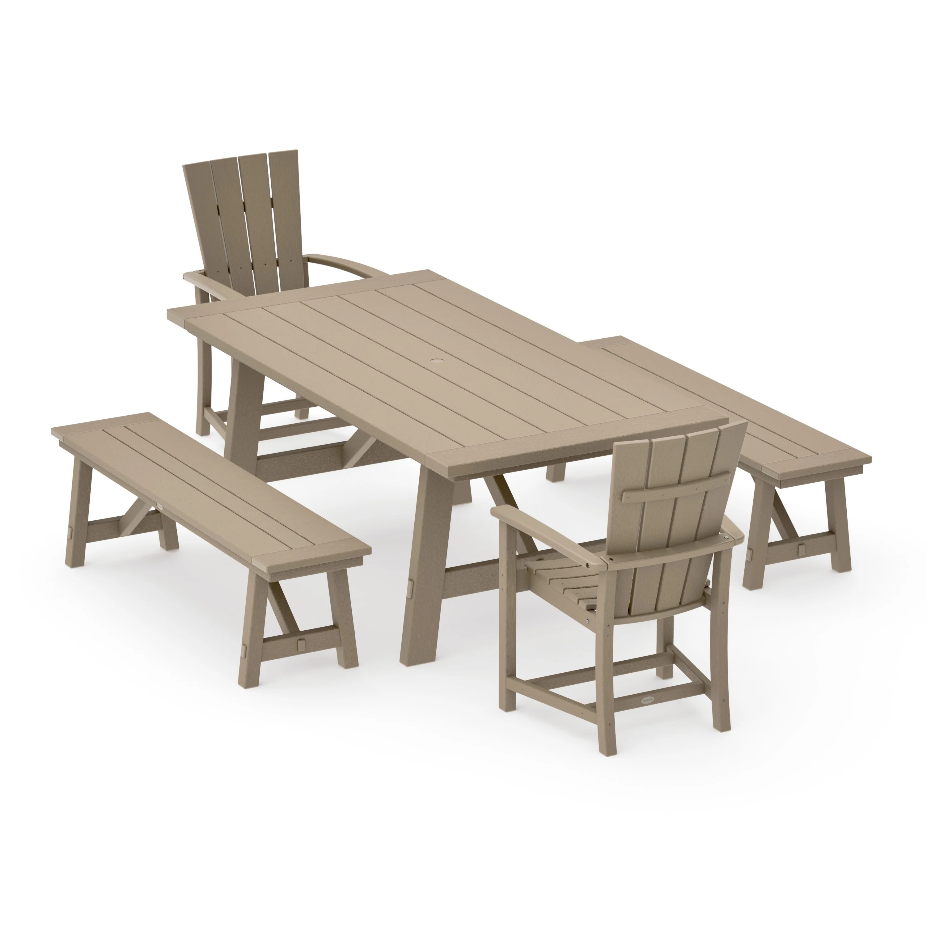 Quattro 5-Piece Rustic Farmhouse Dining Set With Benches - Image 14