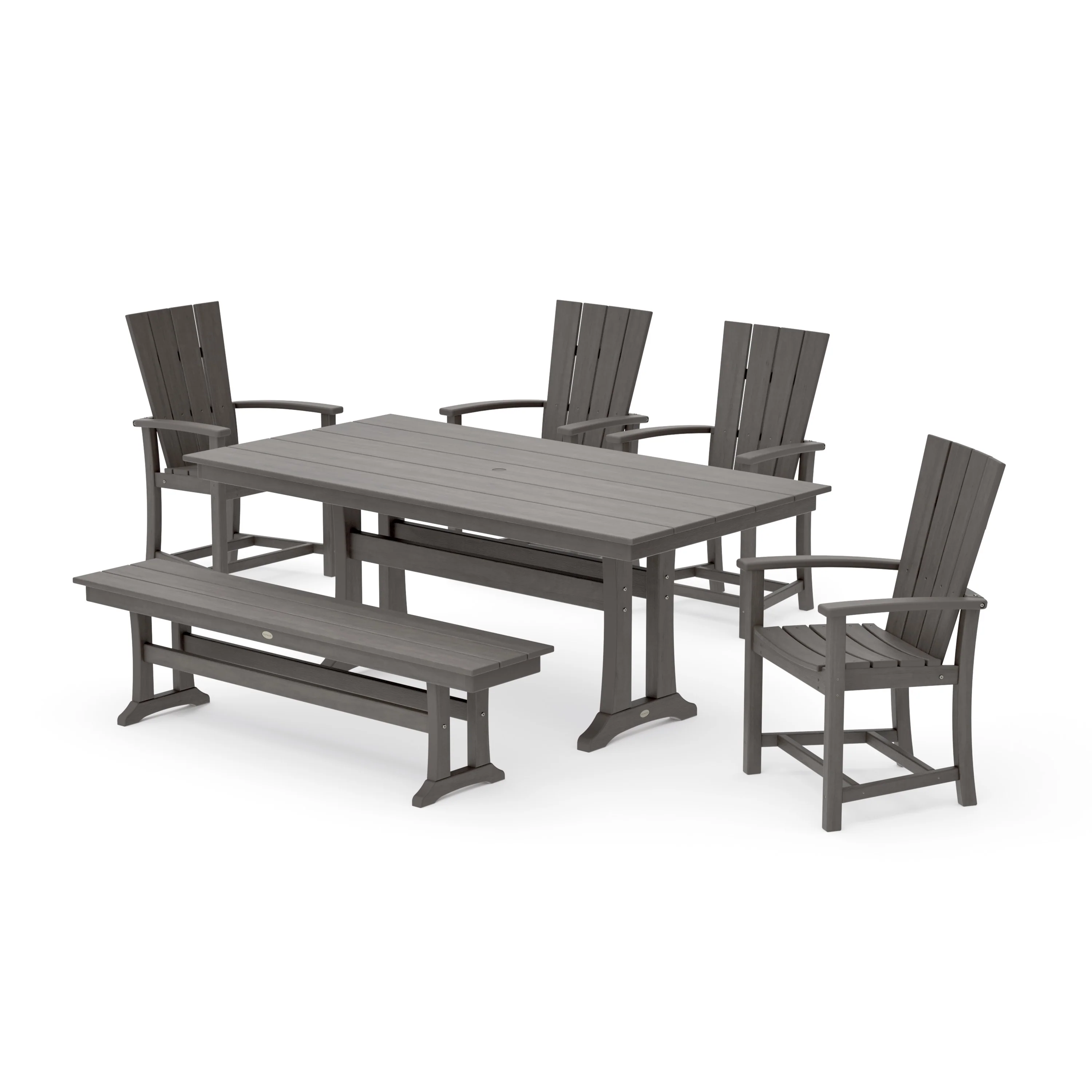 Quattro 6-Piece Farmhouse Dining Set with Trestle Legs and Bench - Image 11