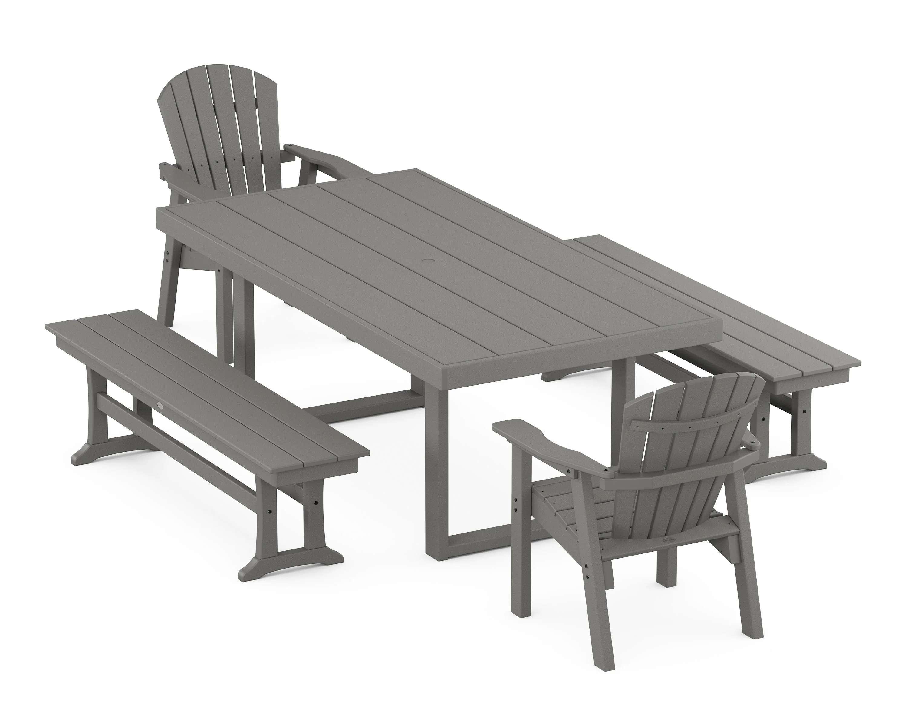 Seashell 5-Piece Dining Set with Benches