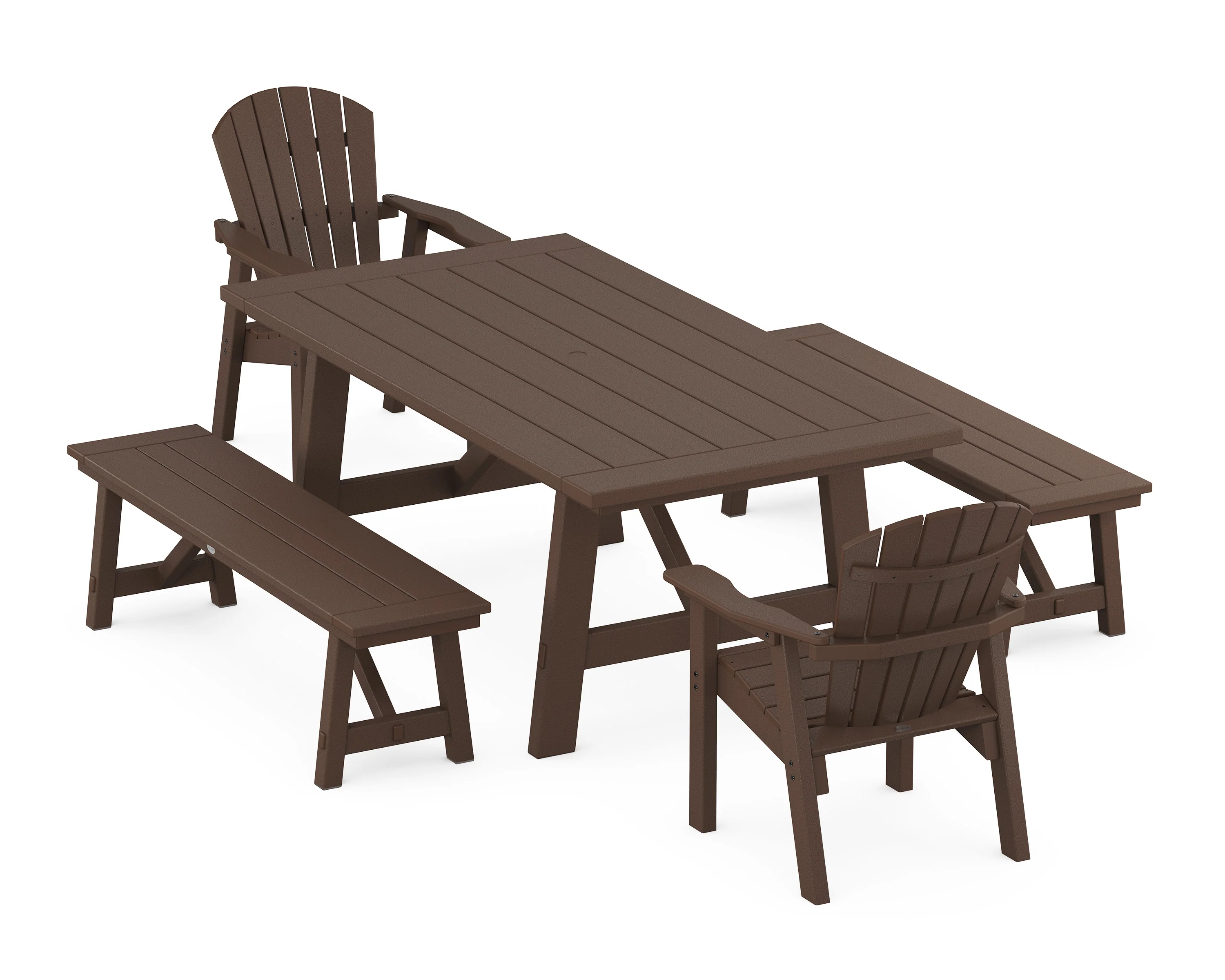 Seashell 5-Piece Rustic Farmhouse Dining Set With Benches - Image 8