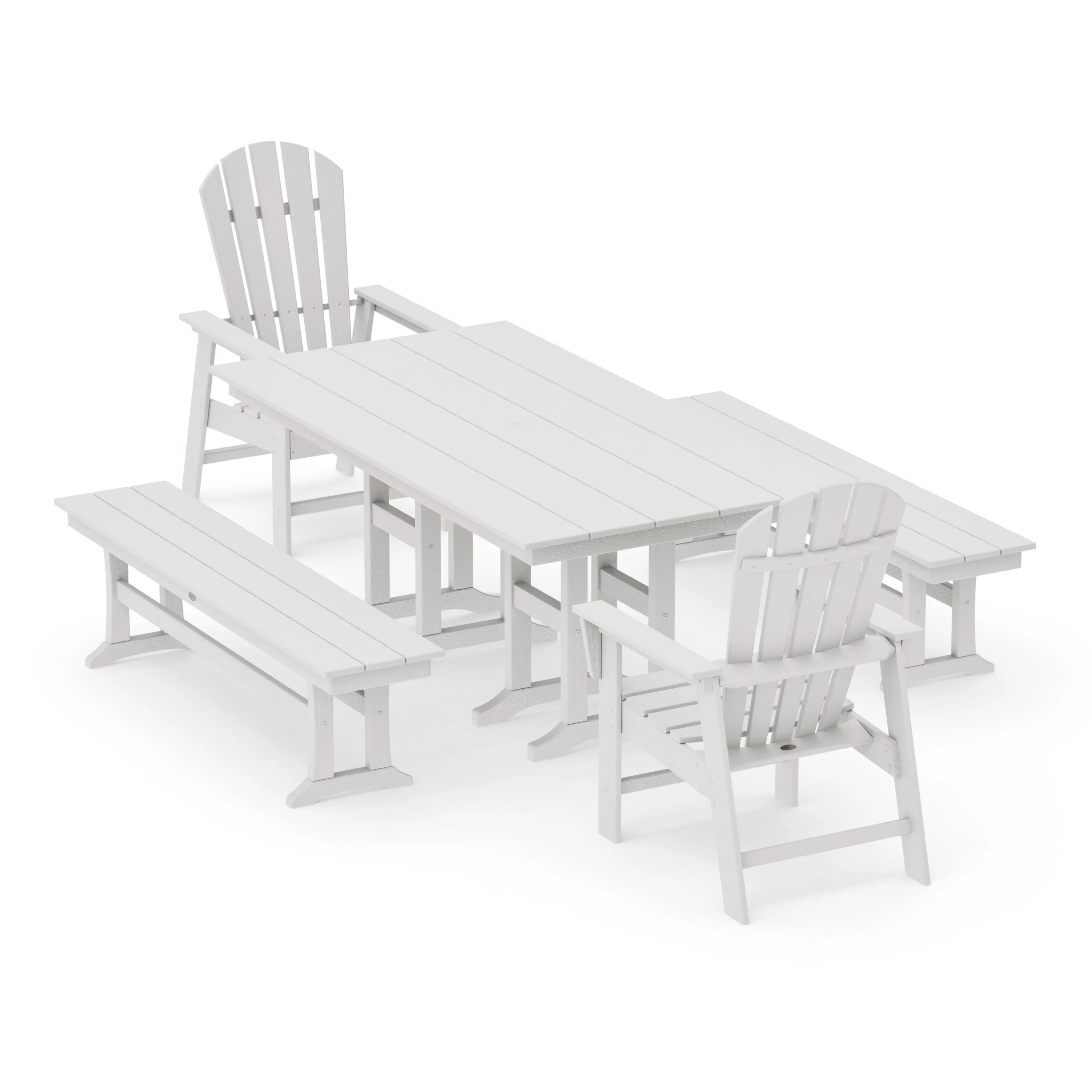South Beach 5-Piece Farmhouse Dining Set with Benches - Image 14