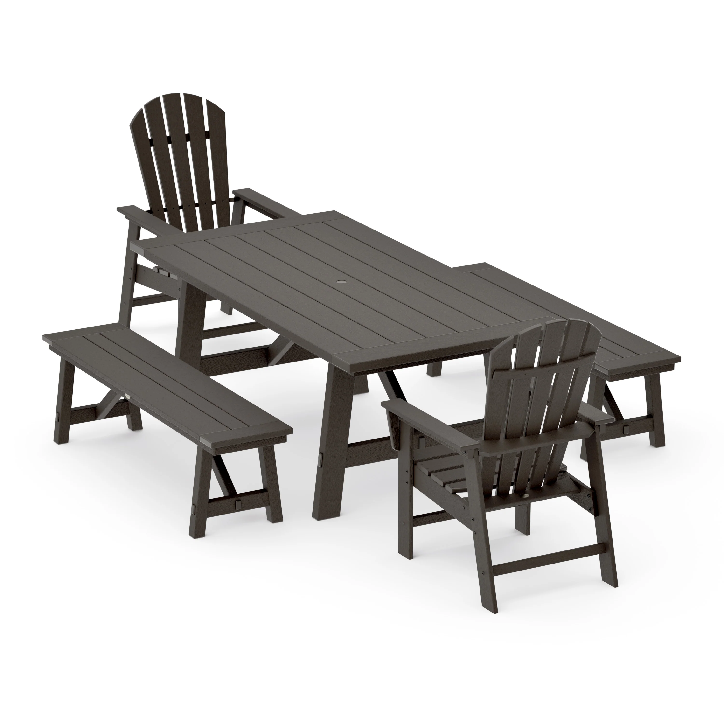 South Beach 5-Piece Rustic Farmhouse Dining Set With Benches - Image 13