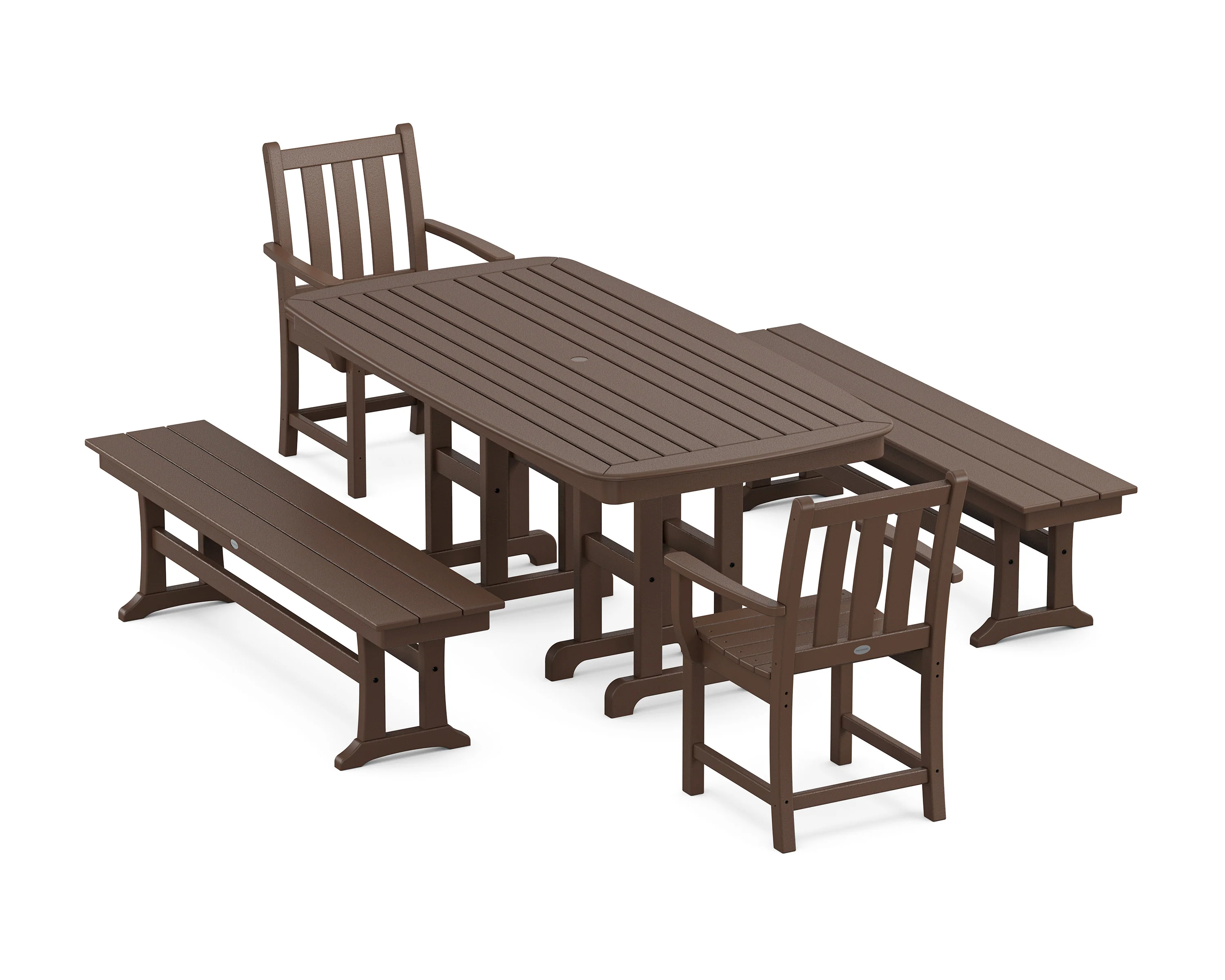 Traditional Garden 5-Piece Dining Set with Benches - Image 4