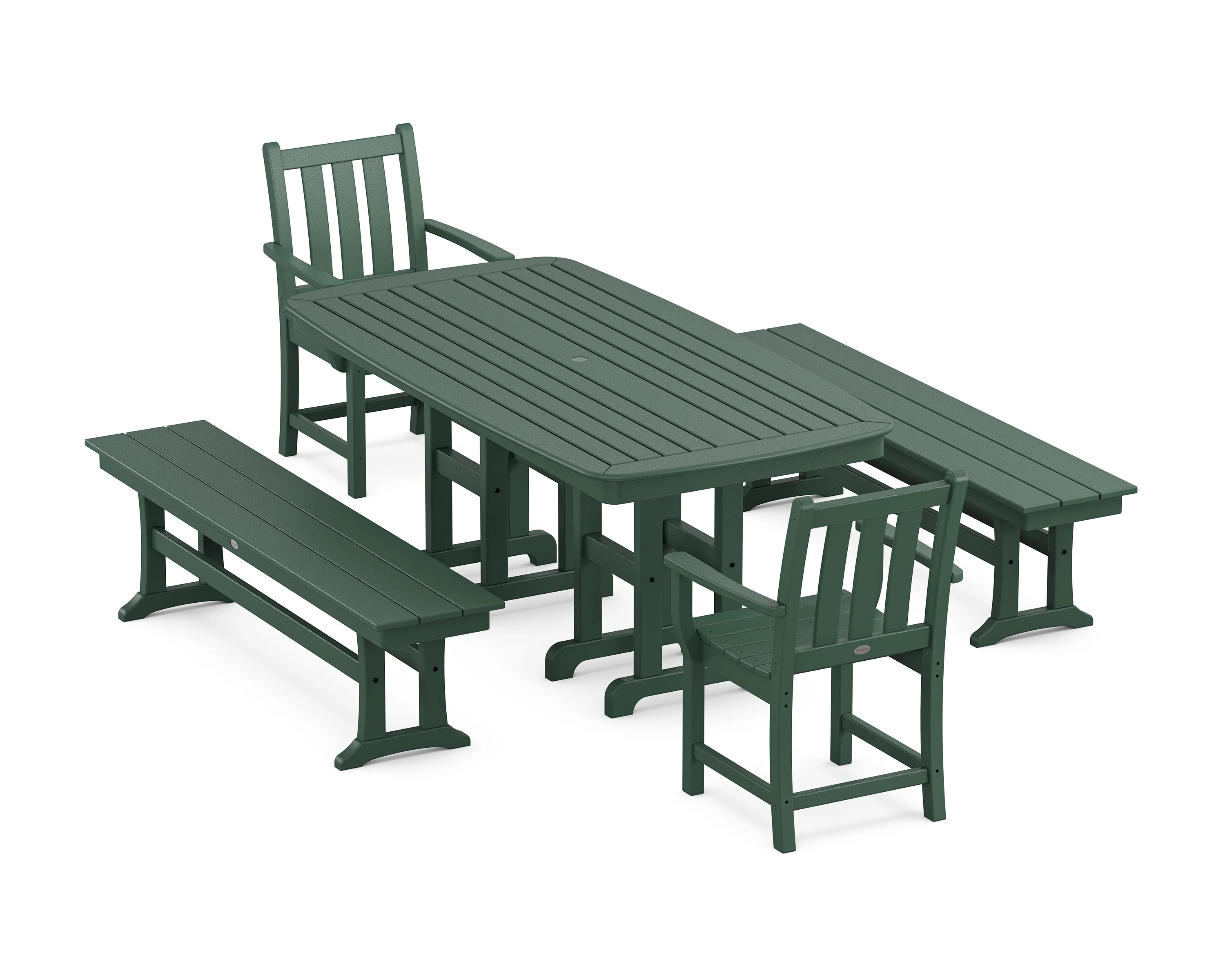 Traditional Garden 5-Piece Dining Set with Benches - Image 7