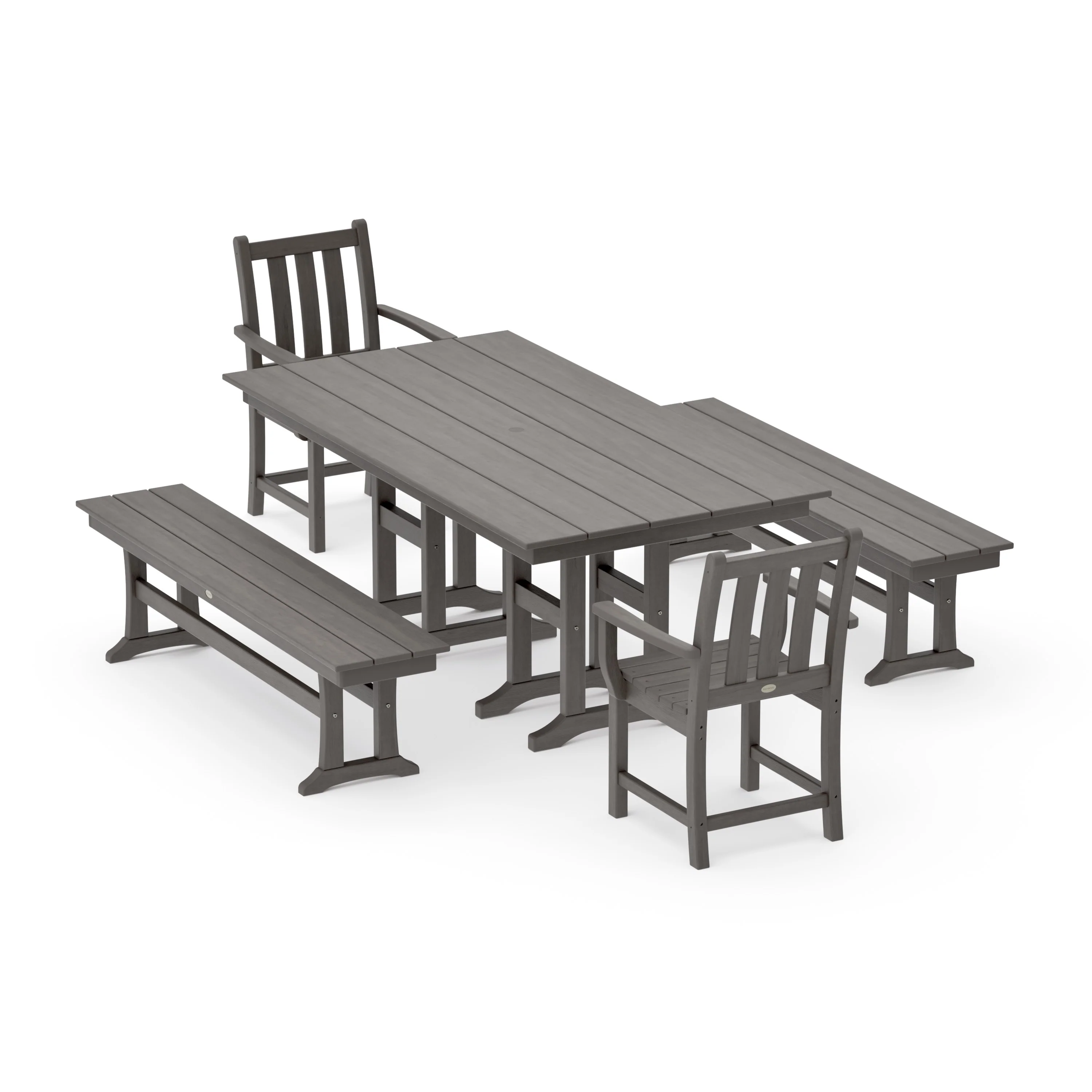 Traditional Garden 5-Piece Farmhouse Dining Set with Benches - Image 10