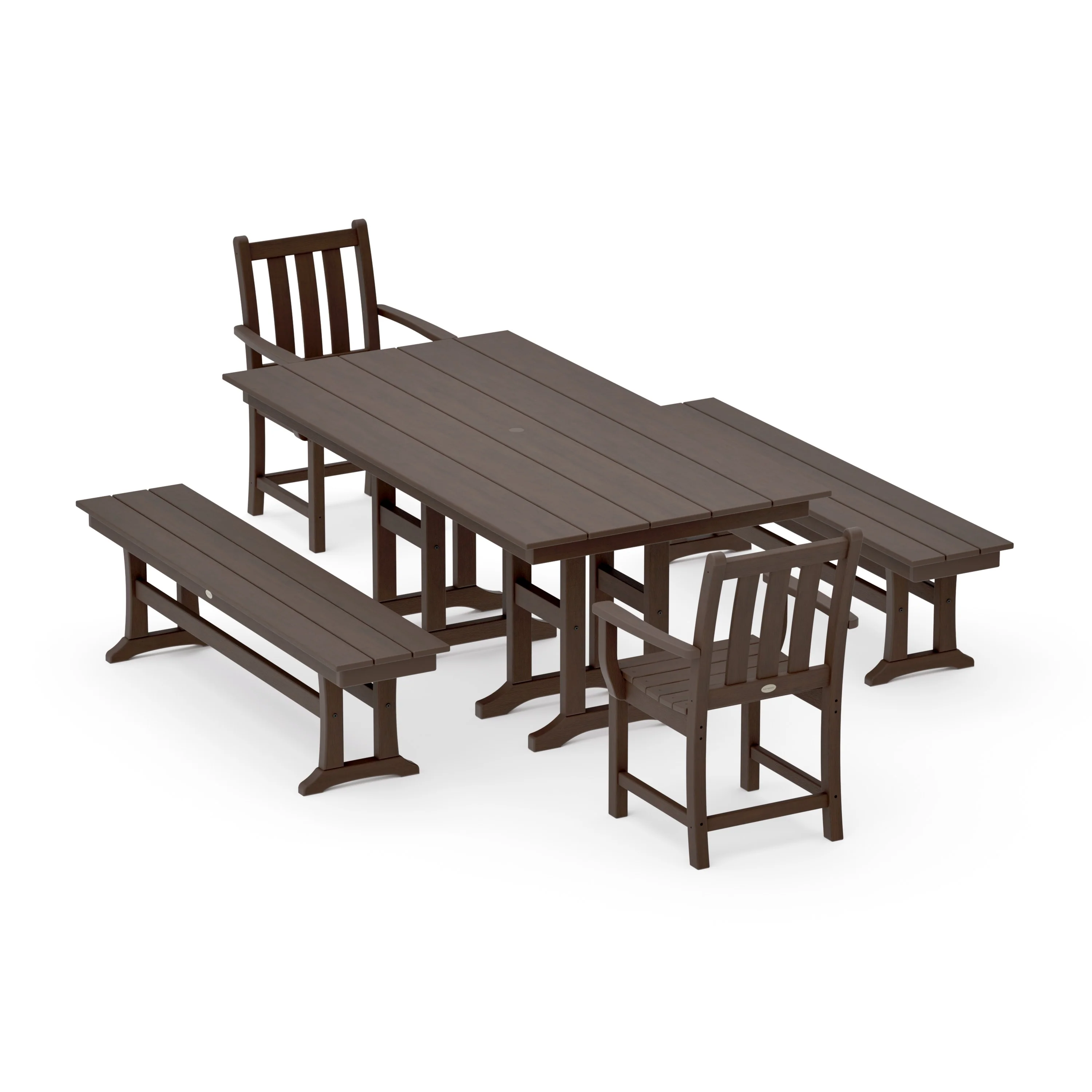 Traditional Garden 5-Piece Farmhouse Dining Set with Benches - Image 11