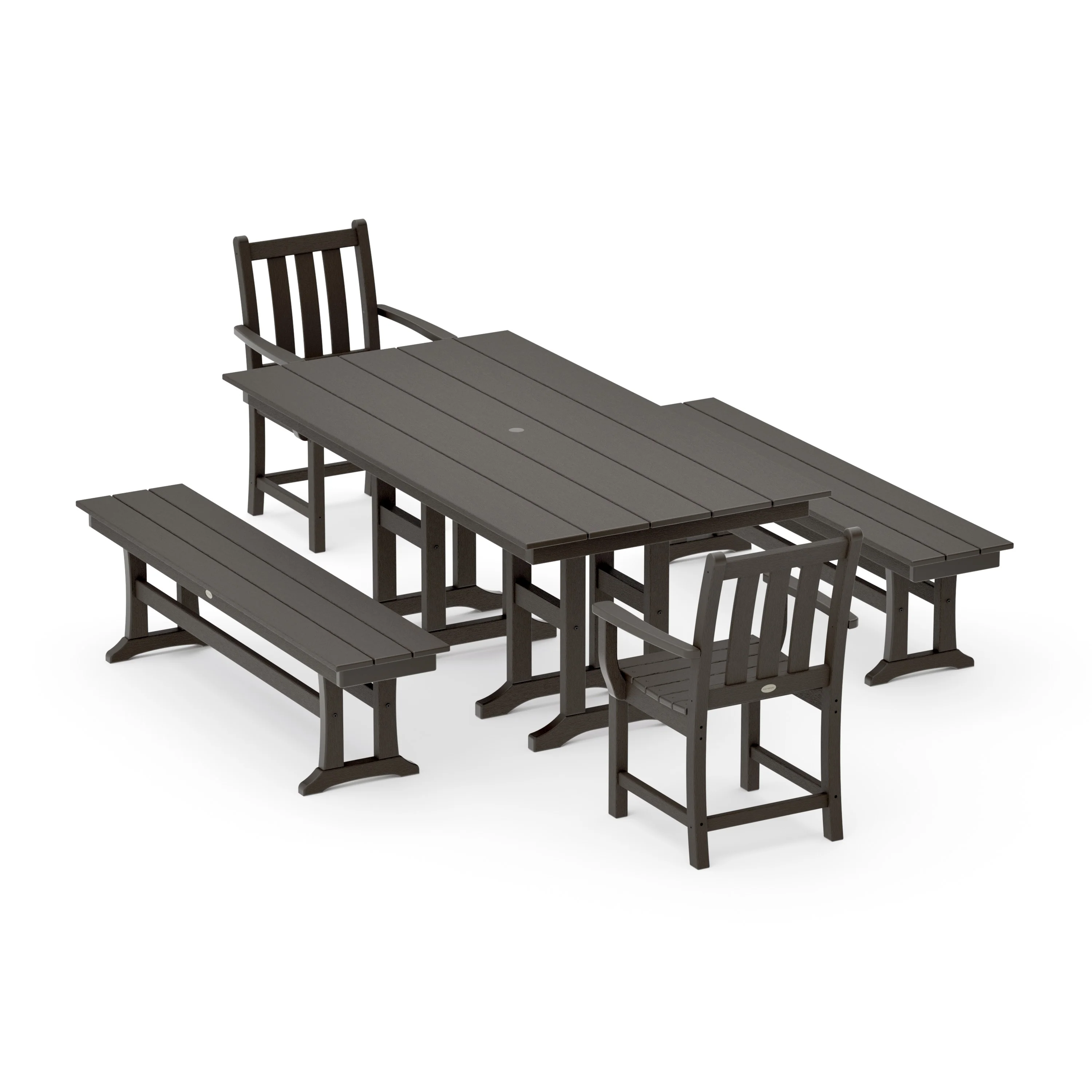 Traditional Garden 5-Piece Farmhouse Dining Set with Benches - Image 13