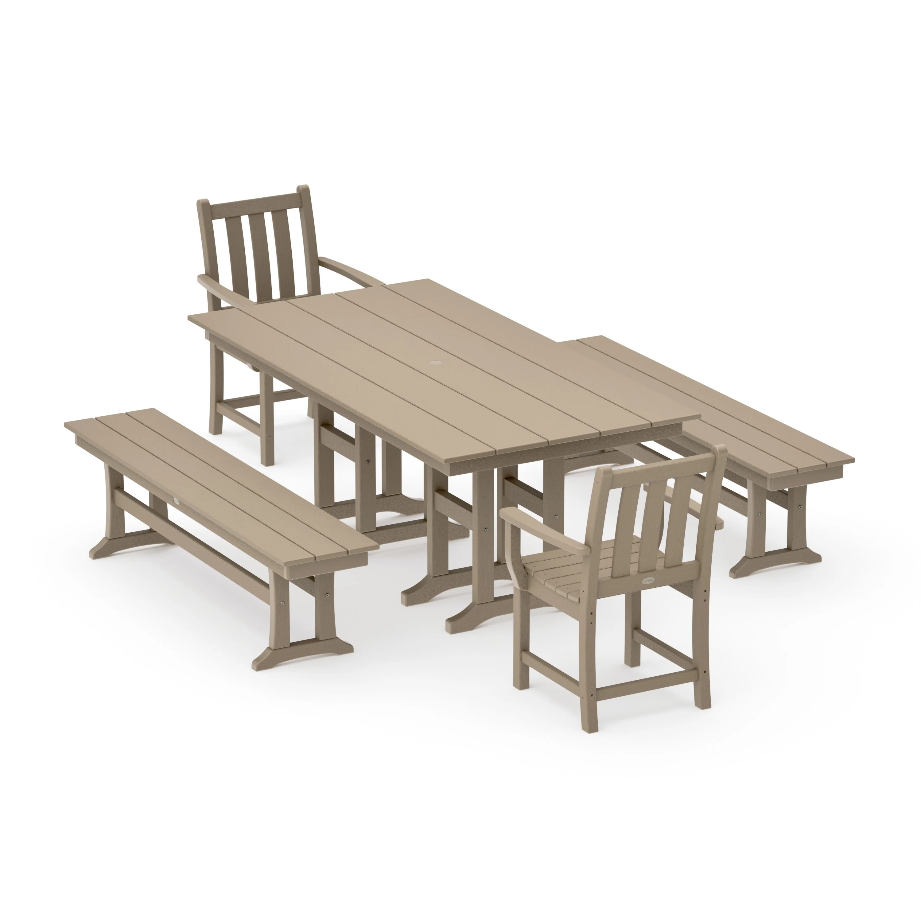 Traditional Garden 5-Piece Farmhouse Dining Set with Benches - Image 14