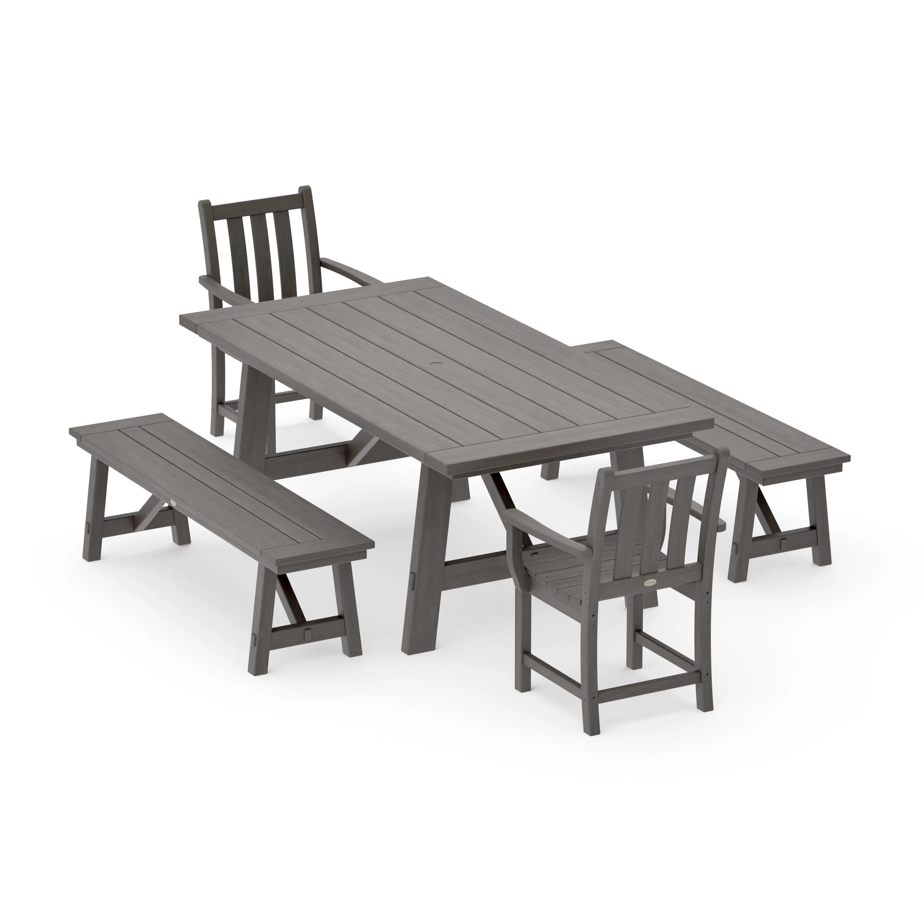 Traditional Garden 5-Piece Rustic Farmhouse Dining Set With Benches - Image 10