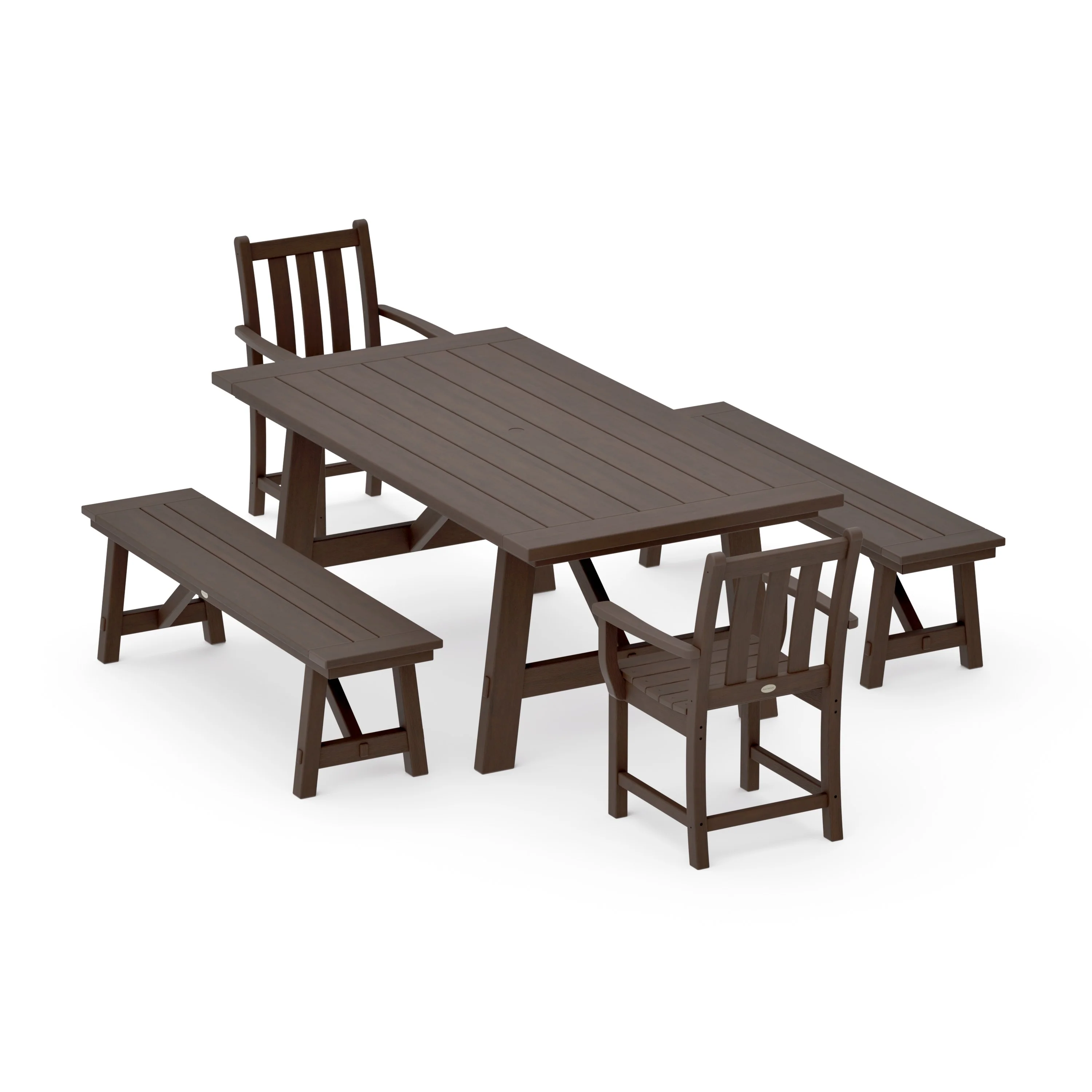 Traditional Garden 5-Piece Rustic Farmhouse Dining Set With Benches - Image 11