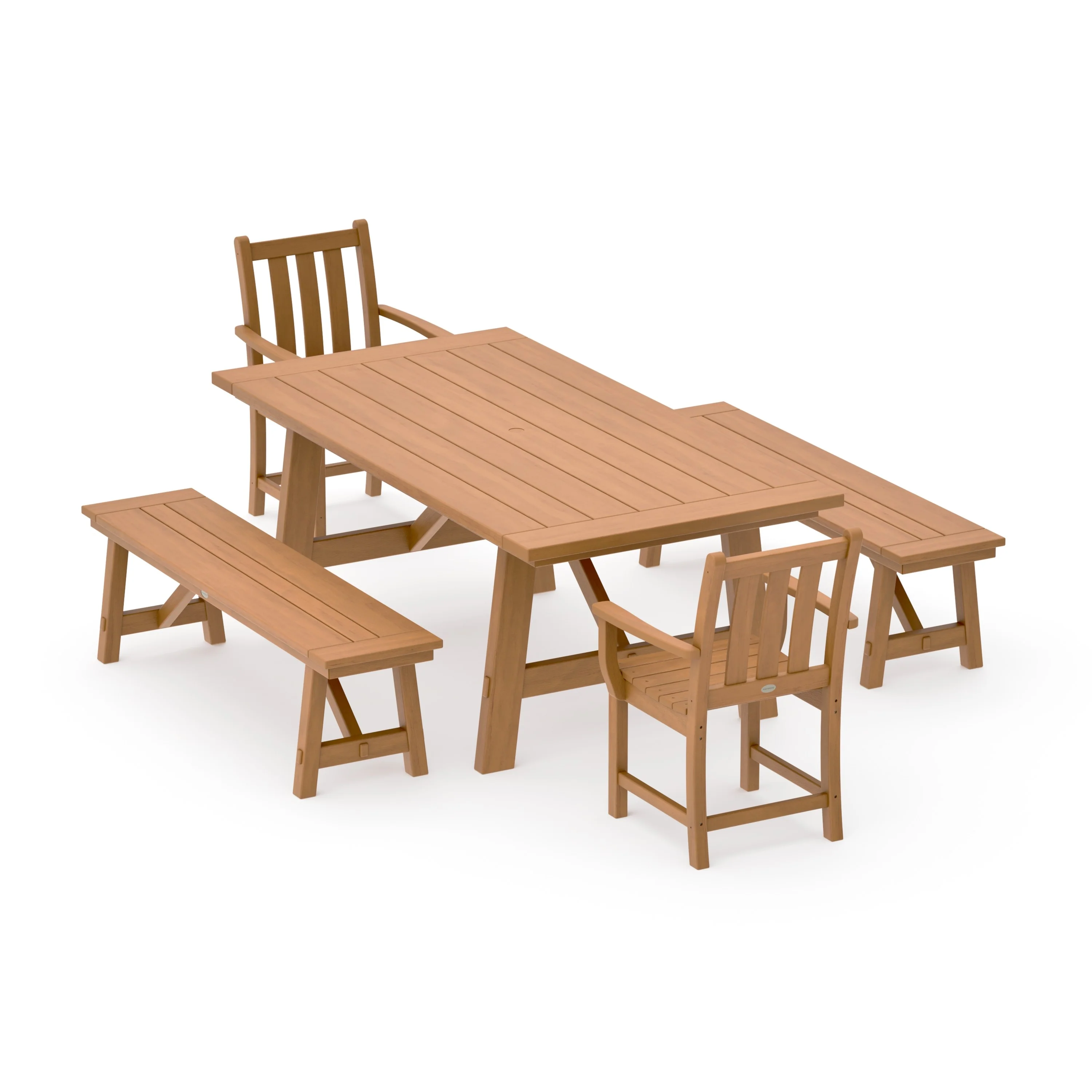 Traditional Garden 5-Piece Rustic Farmhouse Dining Set With Benches - Image 12