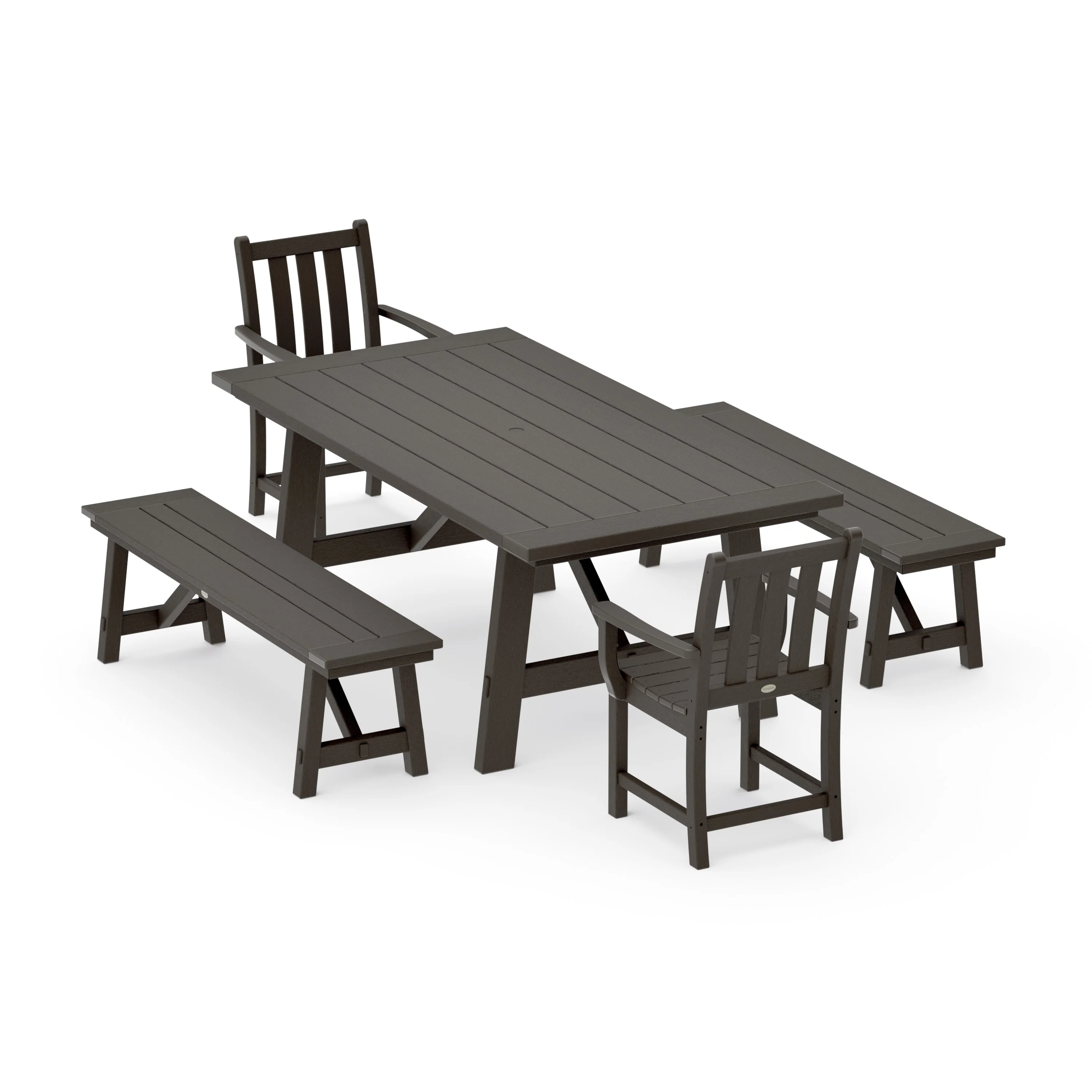 Traditional Garden 5-Piece Rustic Farmhouse Dining Set With Benches - Image 13