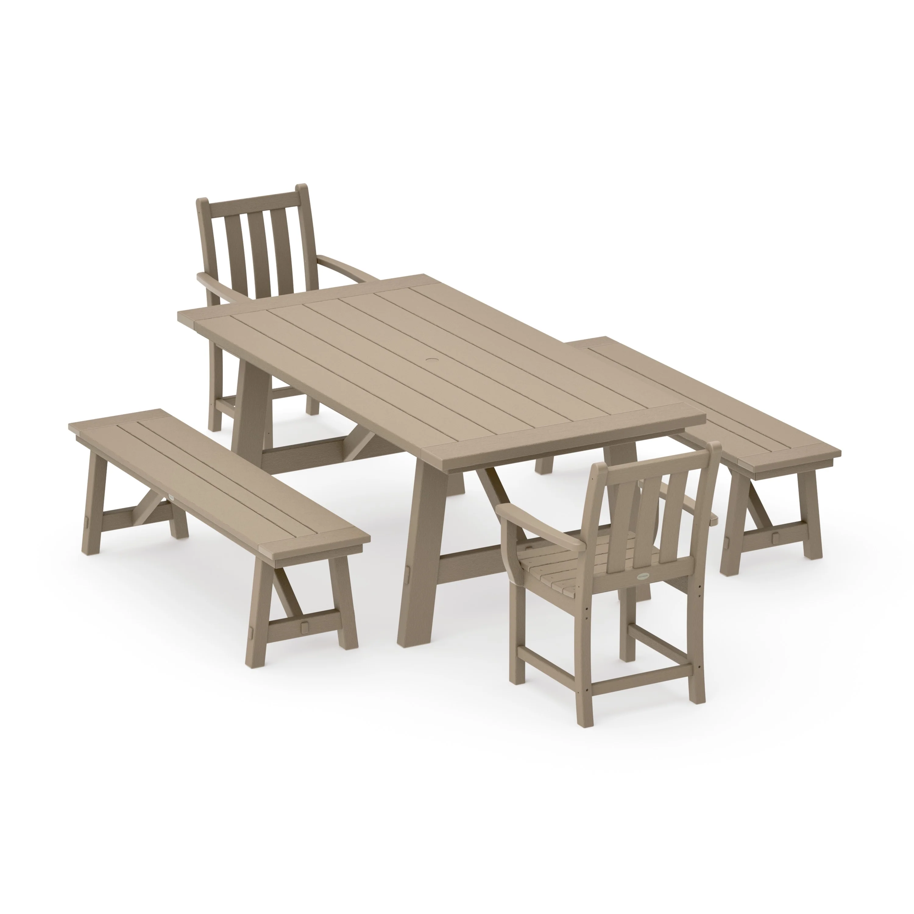 Traditional Garden 5-Piece Rustic Farmhouse Dining Set With Benches - Image 14