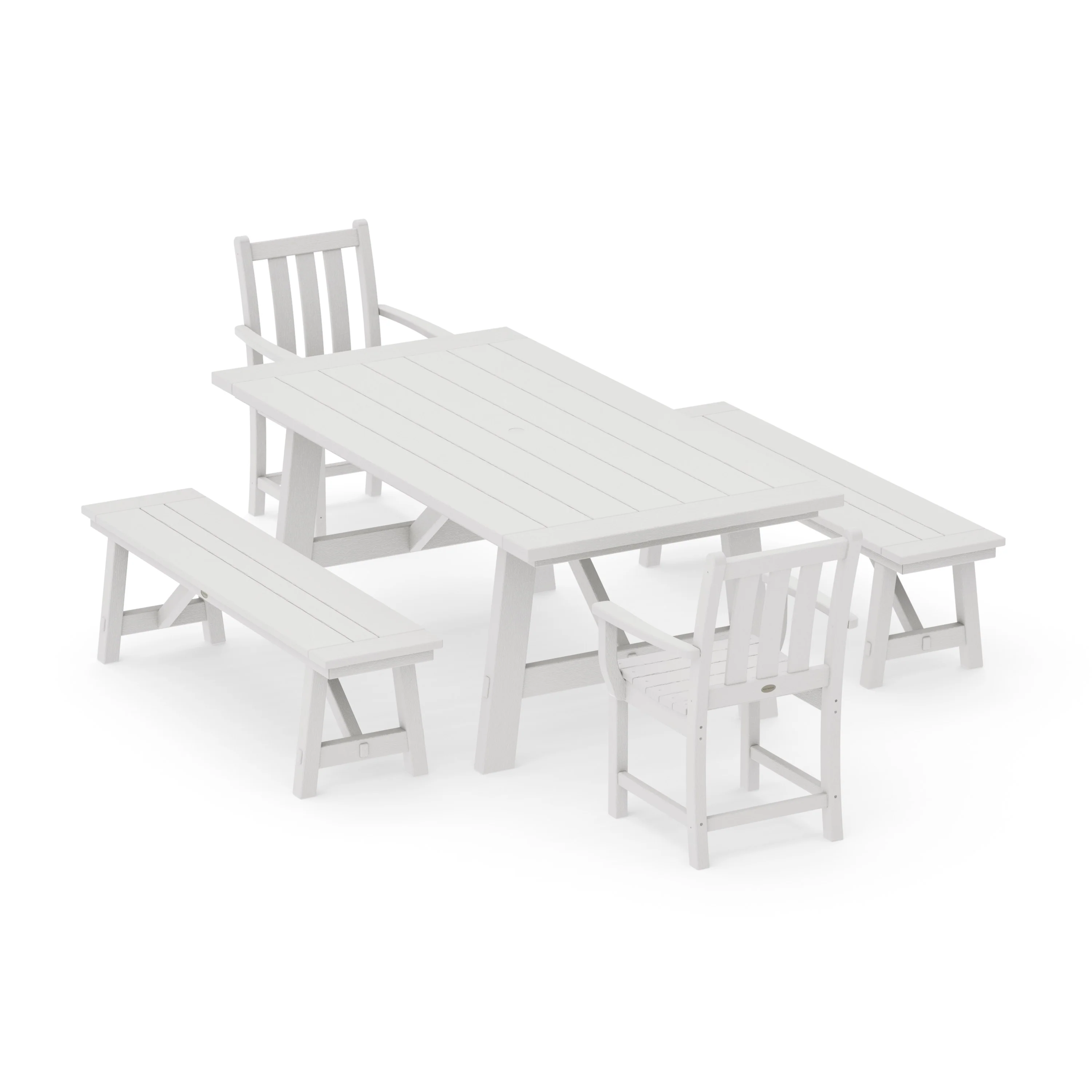 Traditional Garden 5-Piece Rustic Farmhouse Dining Set With Benches - Image 15