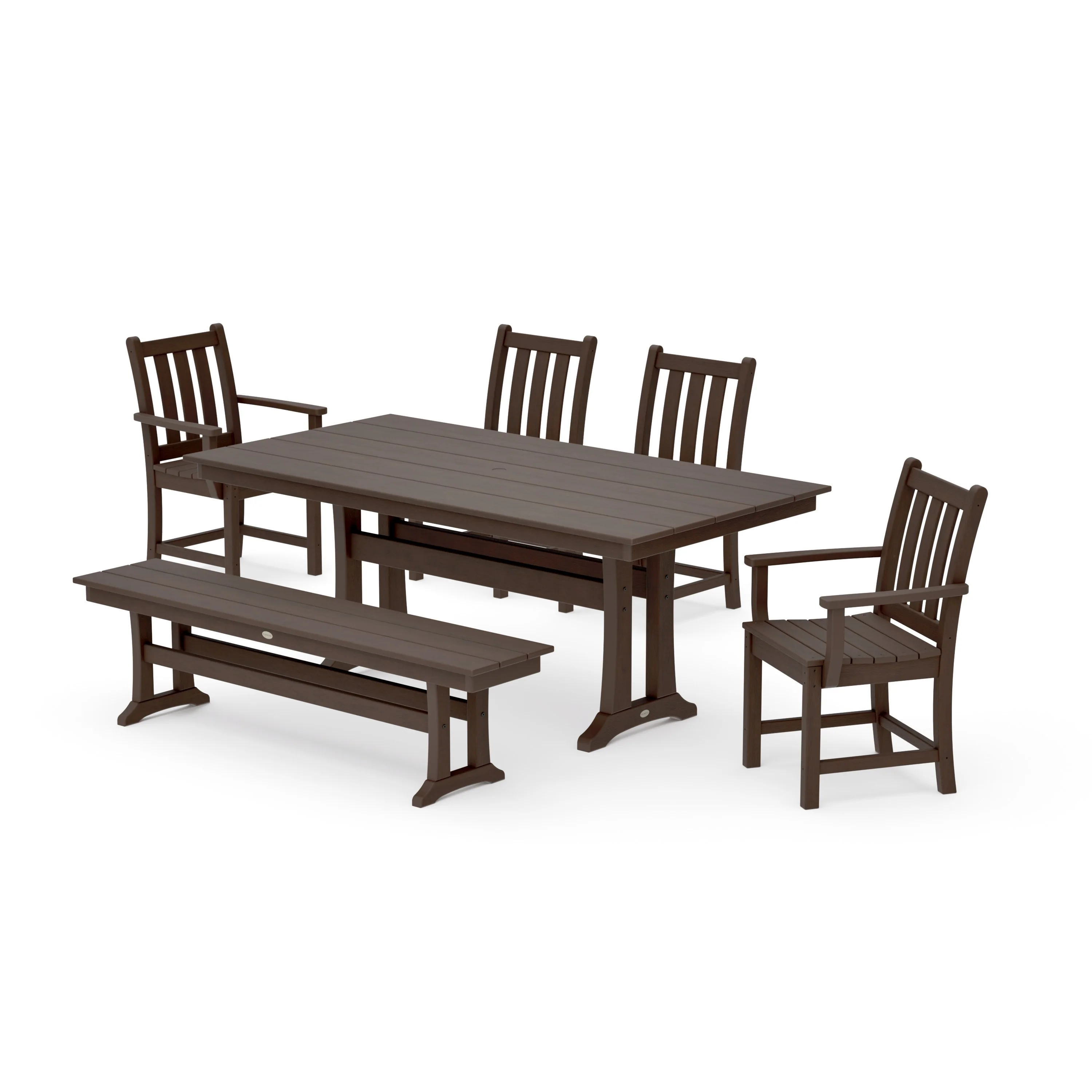 Traditional Garden 6-Piece Farmhouse Dining Set with Trestle Legs and Bench - Image 11