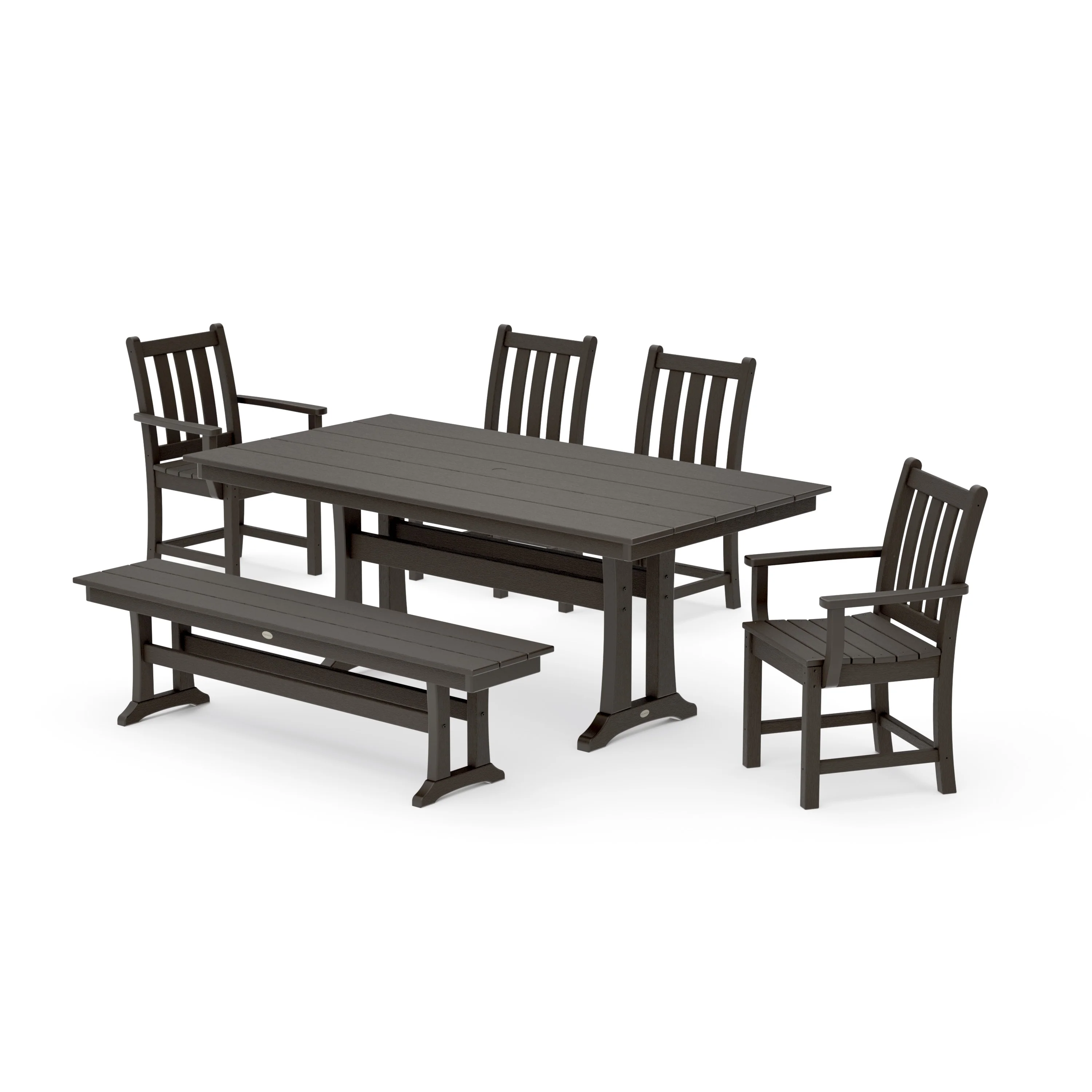 Traditional Garden 6-Piece Farmhouse Dining Set with Trestle Legs and Bench - Image 13