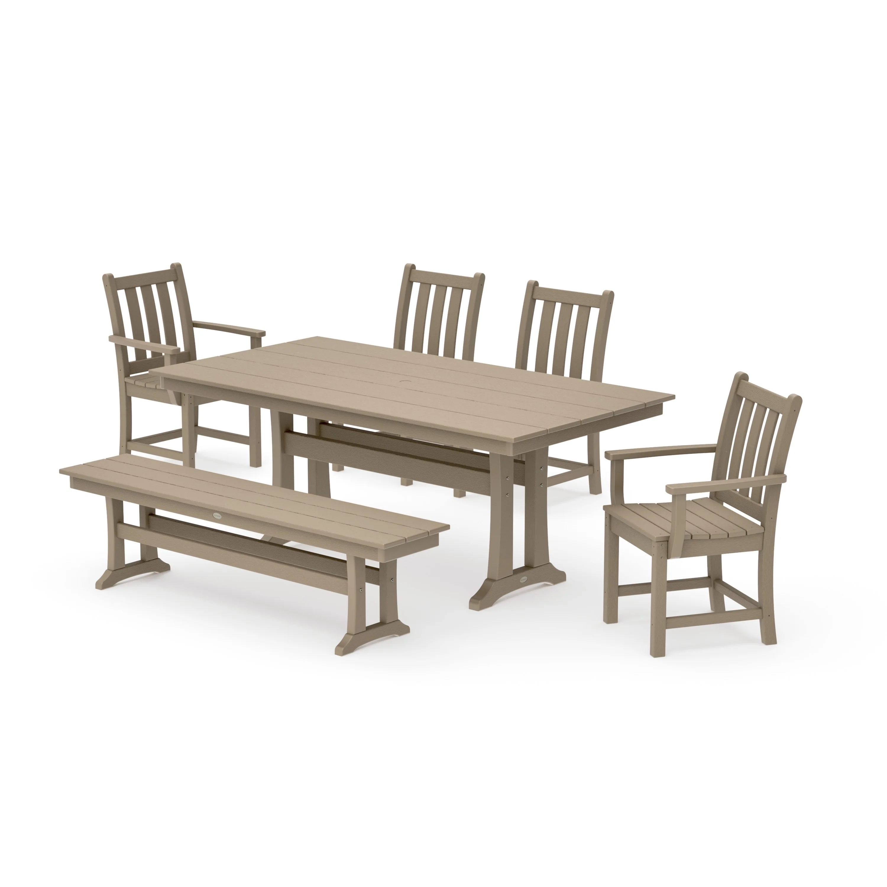 Traditional Garden 6-Piece Farmhouse Dining Set with Trestle Legs and Bench - Image 14