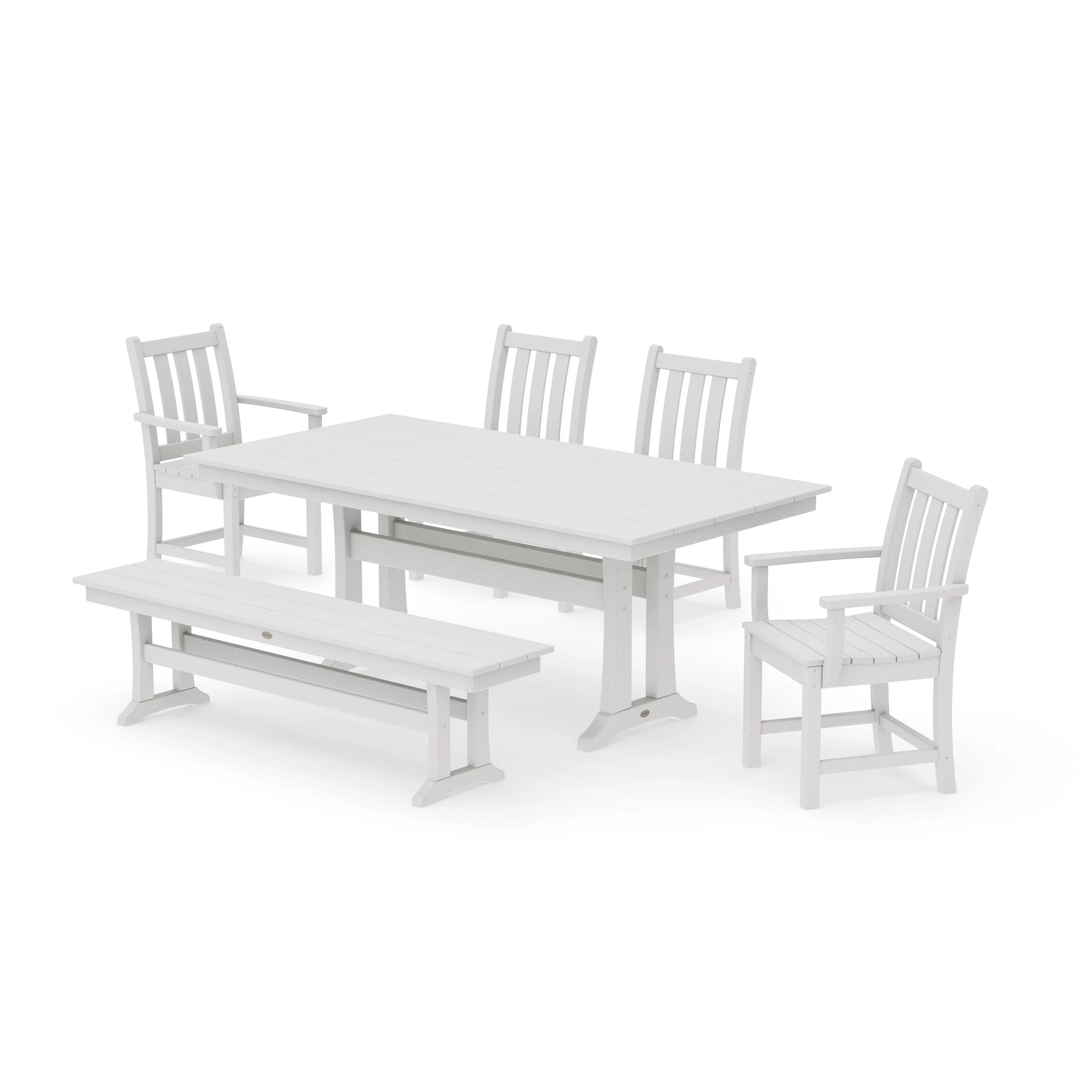 Traditional Garden 6-Piece Farmhouse Dining Set with Trestle Legs and Bench - Image 15