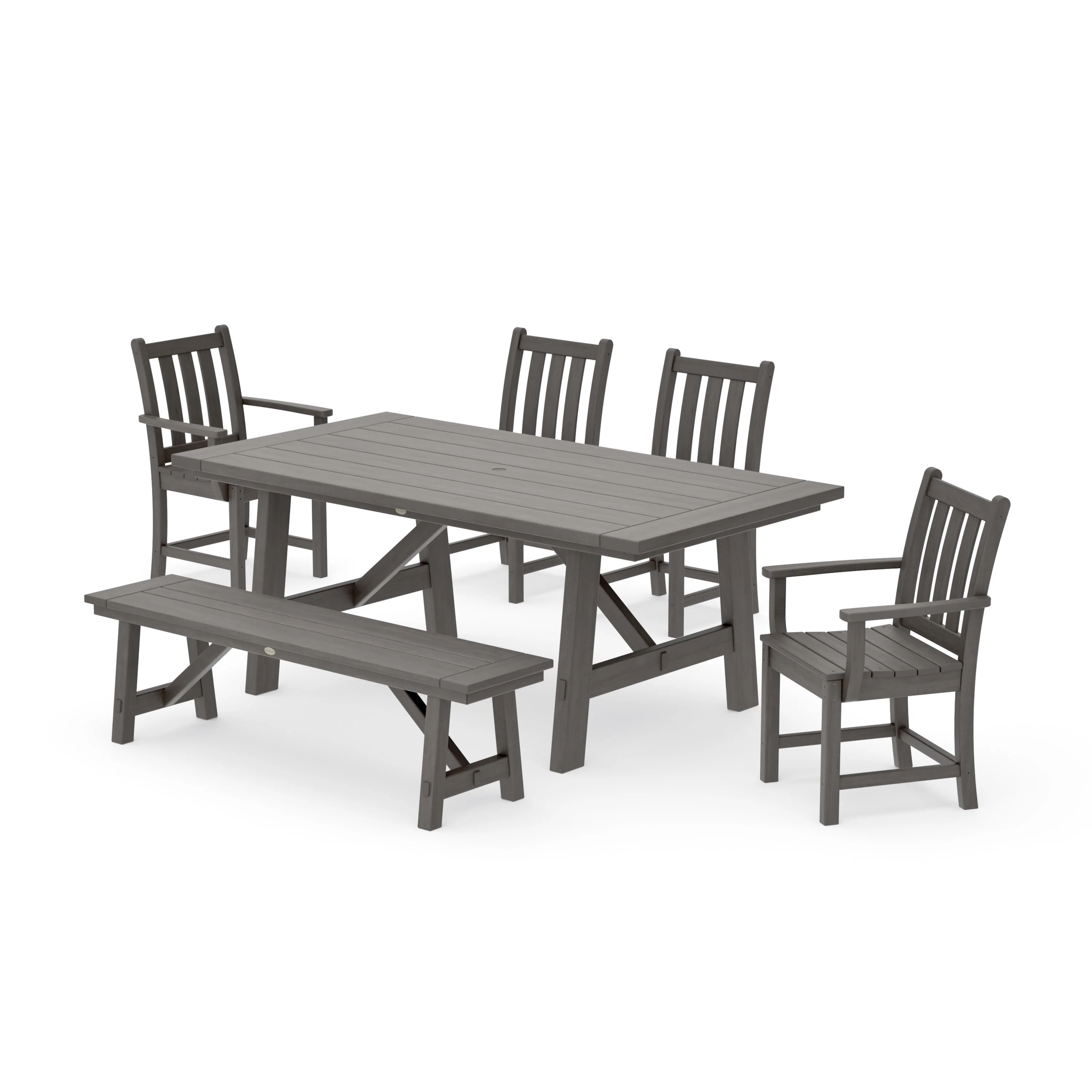 Traditional Garden 6-Piece Rustic Farmhouse Dining Set With Bench - Image 10