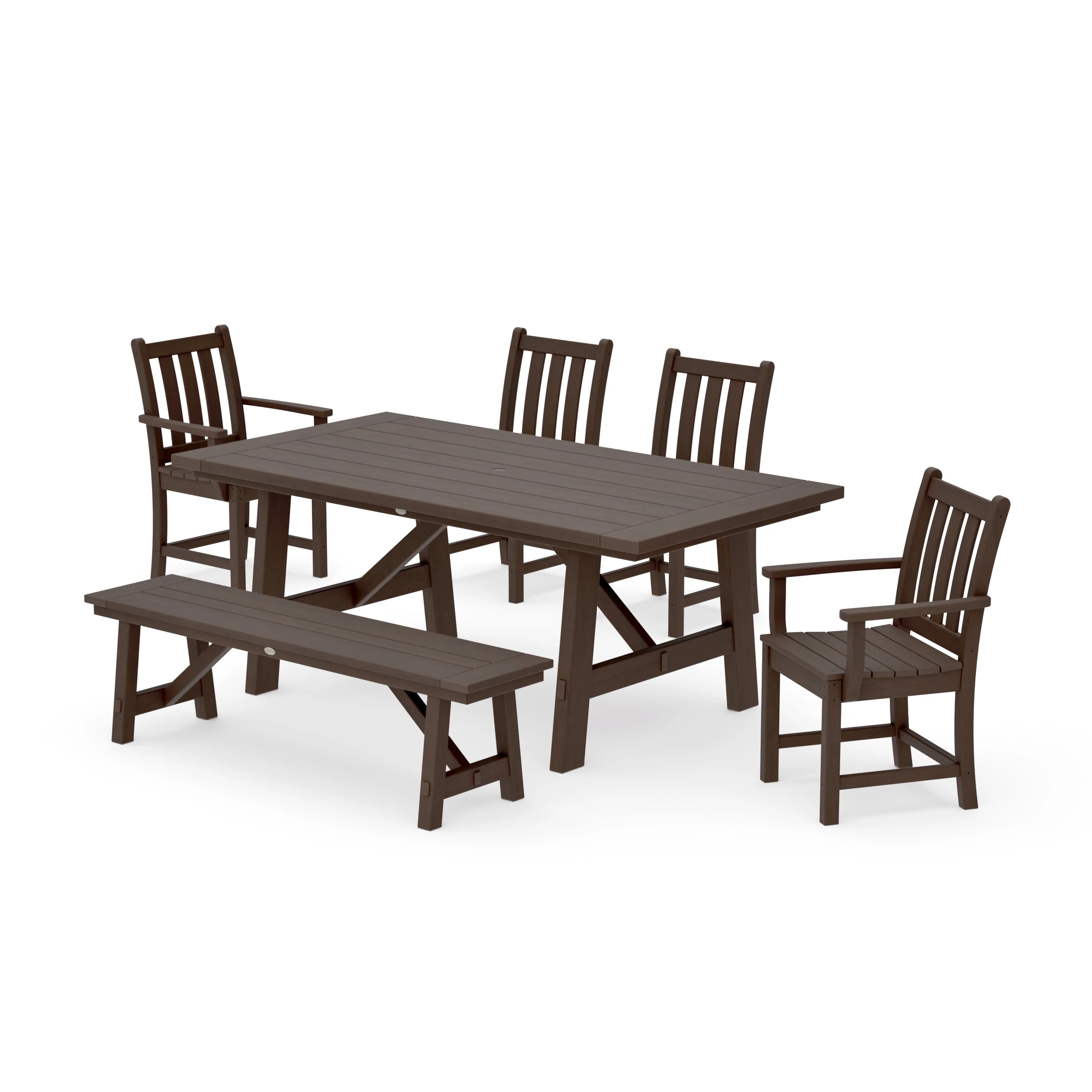 Traditional Garden 6-Piece Rustic Farmhouse Dining Set With Bench - Image 11