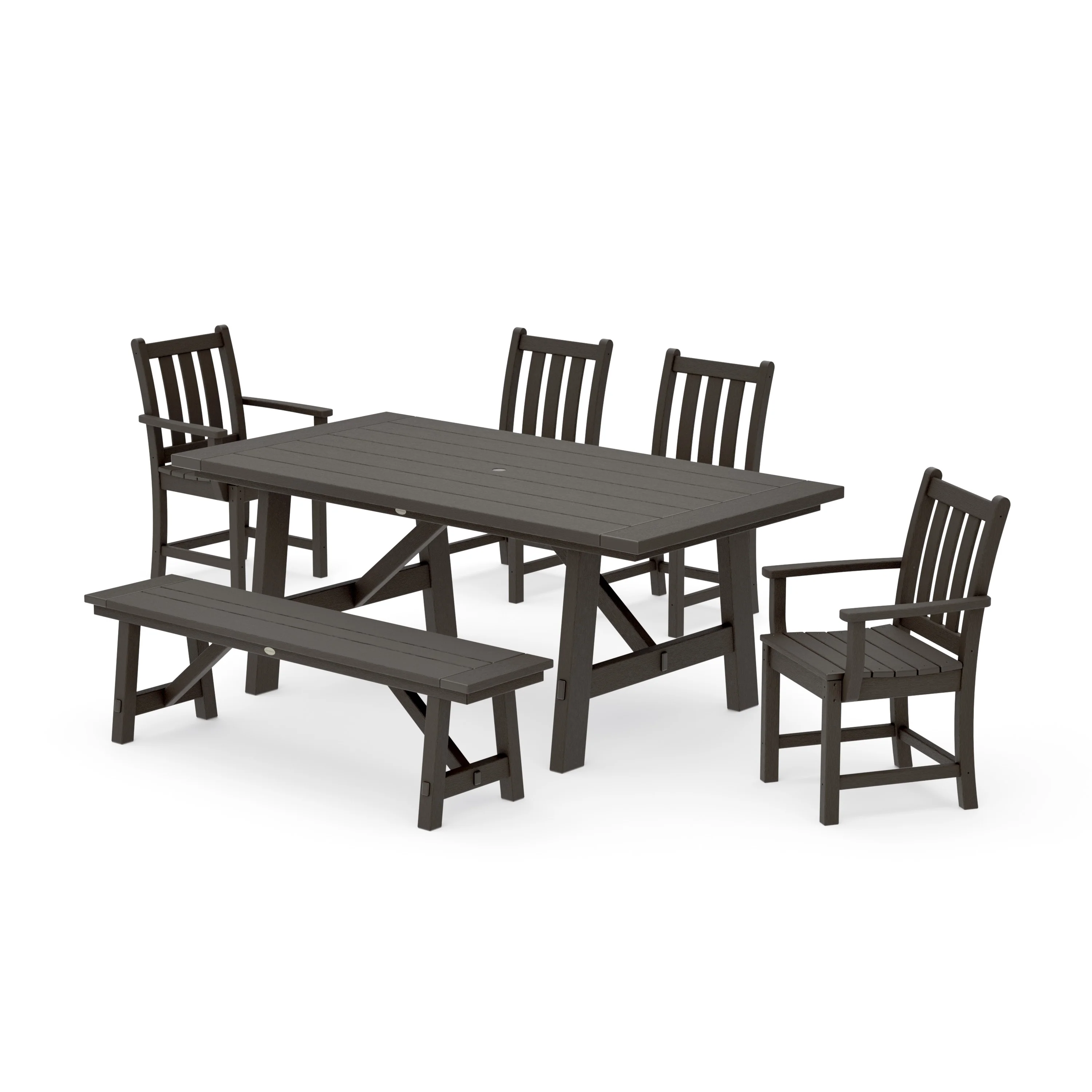Traditional Garden 6-Piece Rustic Farmhouse Dining Set With Bench - Image 13