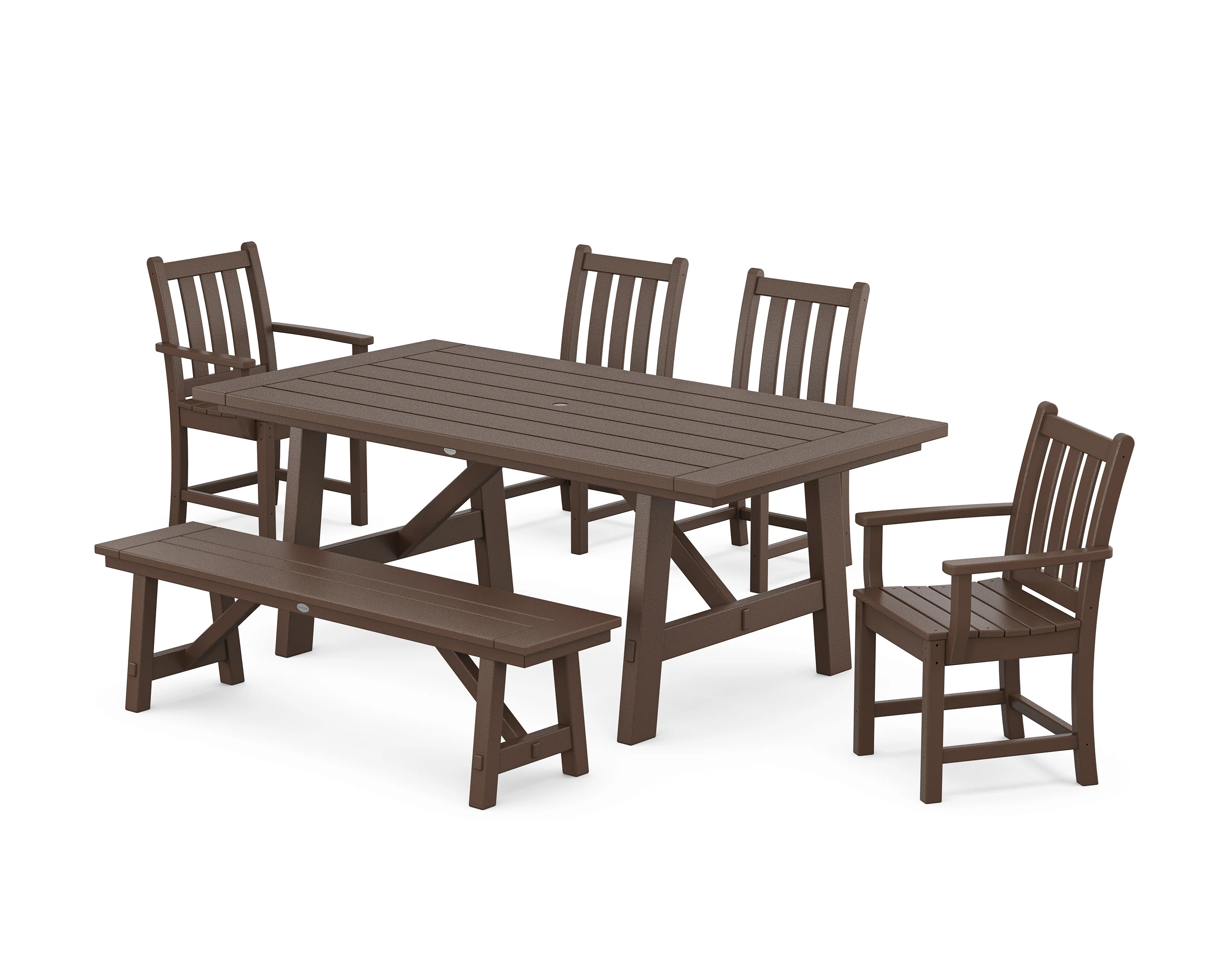 Traditional Garden 6-Piece Rustic Farmhouse Dining Set With Bench - Image 5
