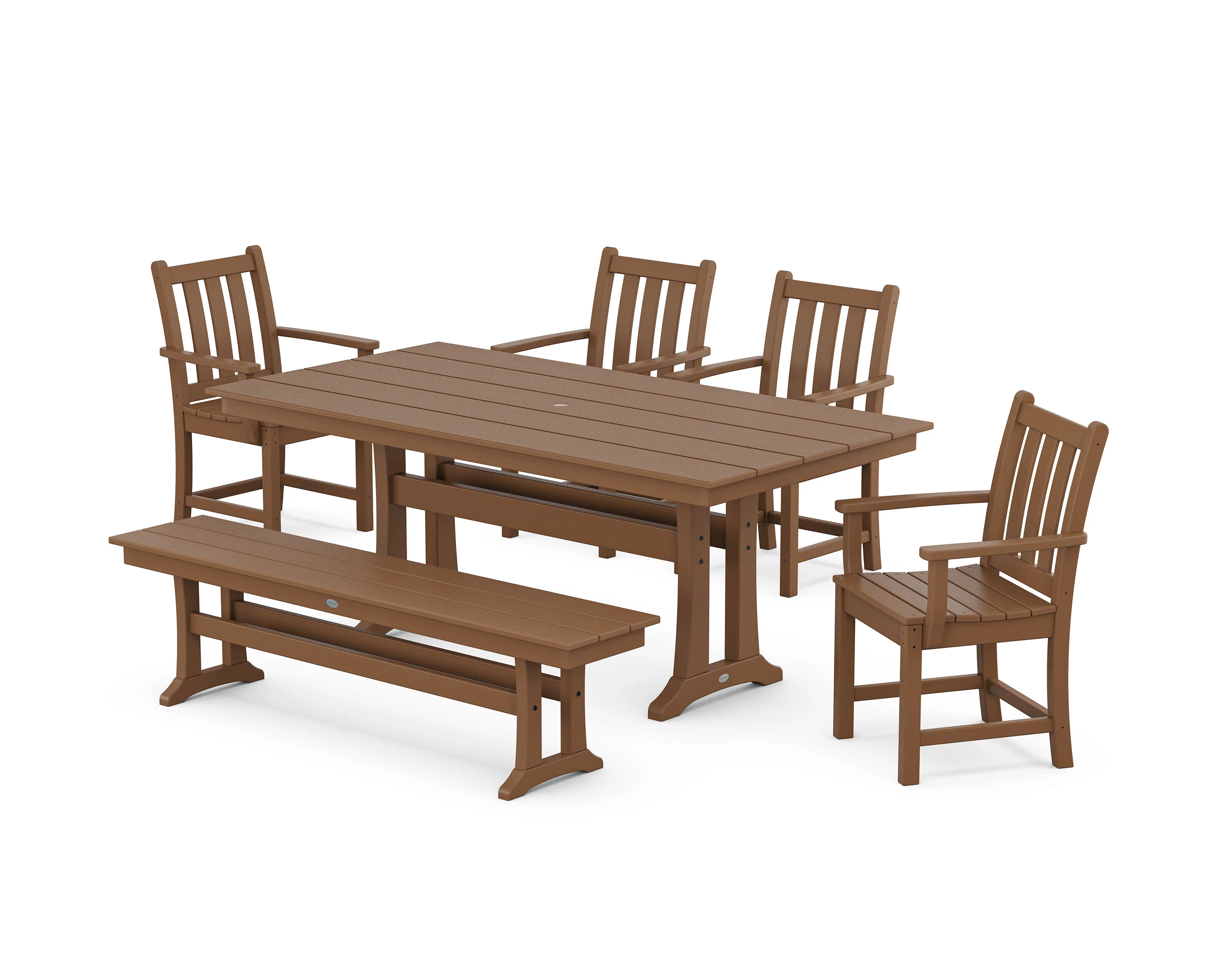 Traditional Garden Arm Chair 6-Piece Farmhouse Dining Set with Trestle Legs and Bench - Image 10