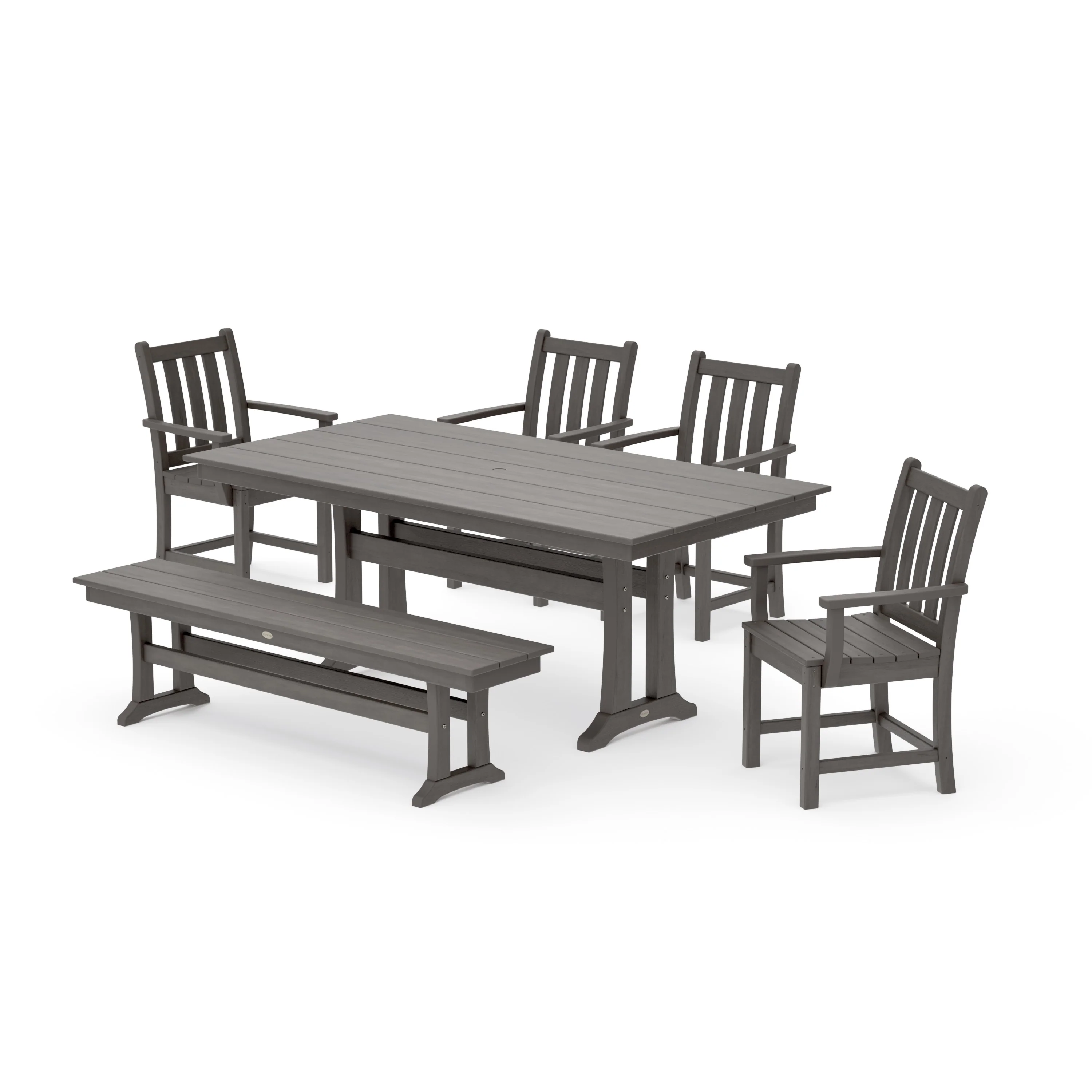 Traditional Garden Arm Chair 6-Piece Farmhouse Dining Set with Trestle Legs and Bench - Image 11