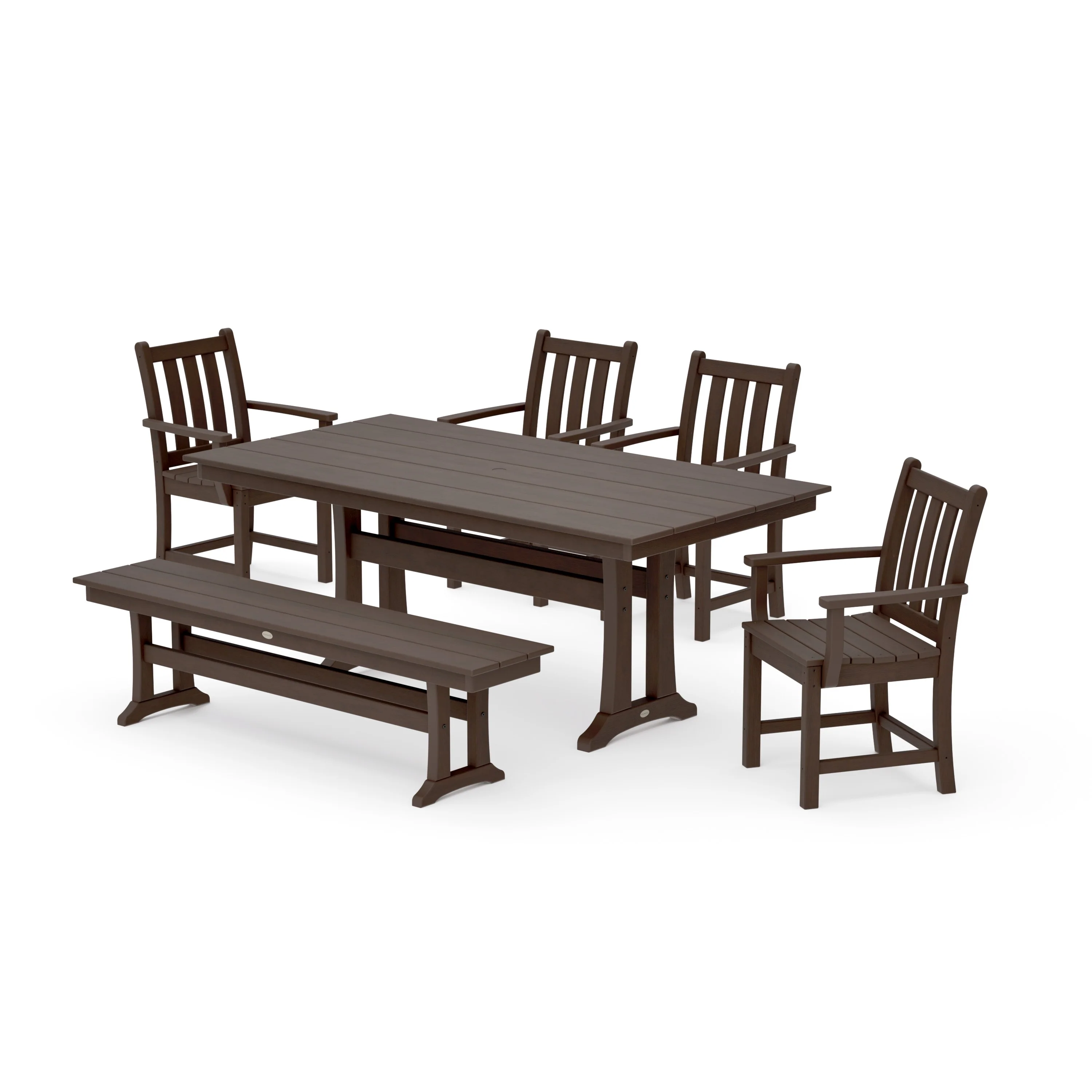 Traditional Garden Arm Chair 6-Piece Farmhouse Dining Set with Trestle Legs and Bench - Image 12